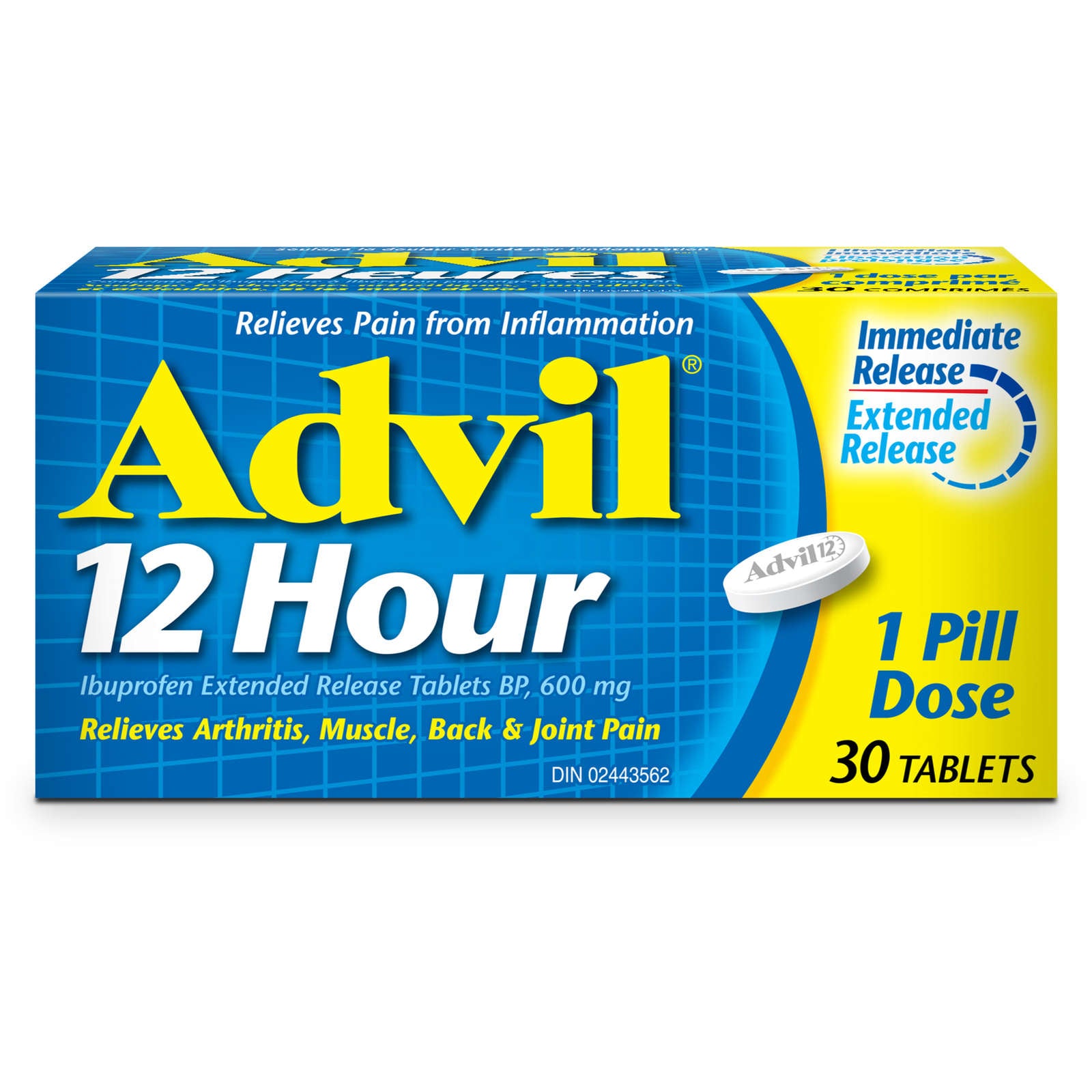 Advil 12 Hour Tablets for Extended Pain Relief, 600 mg Ibuprofen, 30 Count