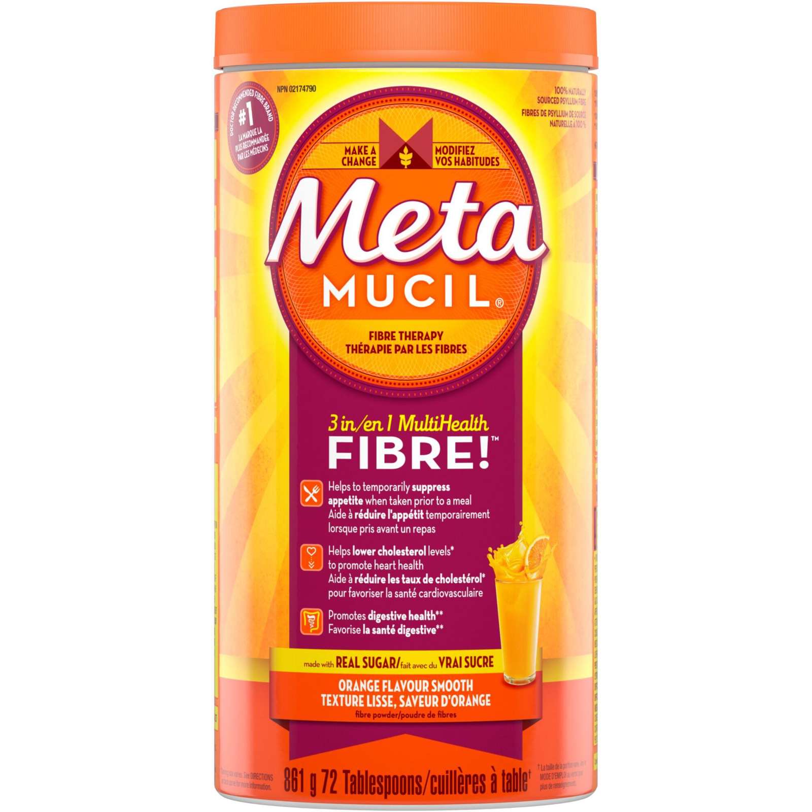 3 in 1 MultiHealth Fibre! Fiber Supplement Powder, Orange, 861 g