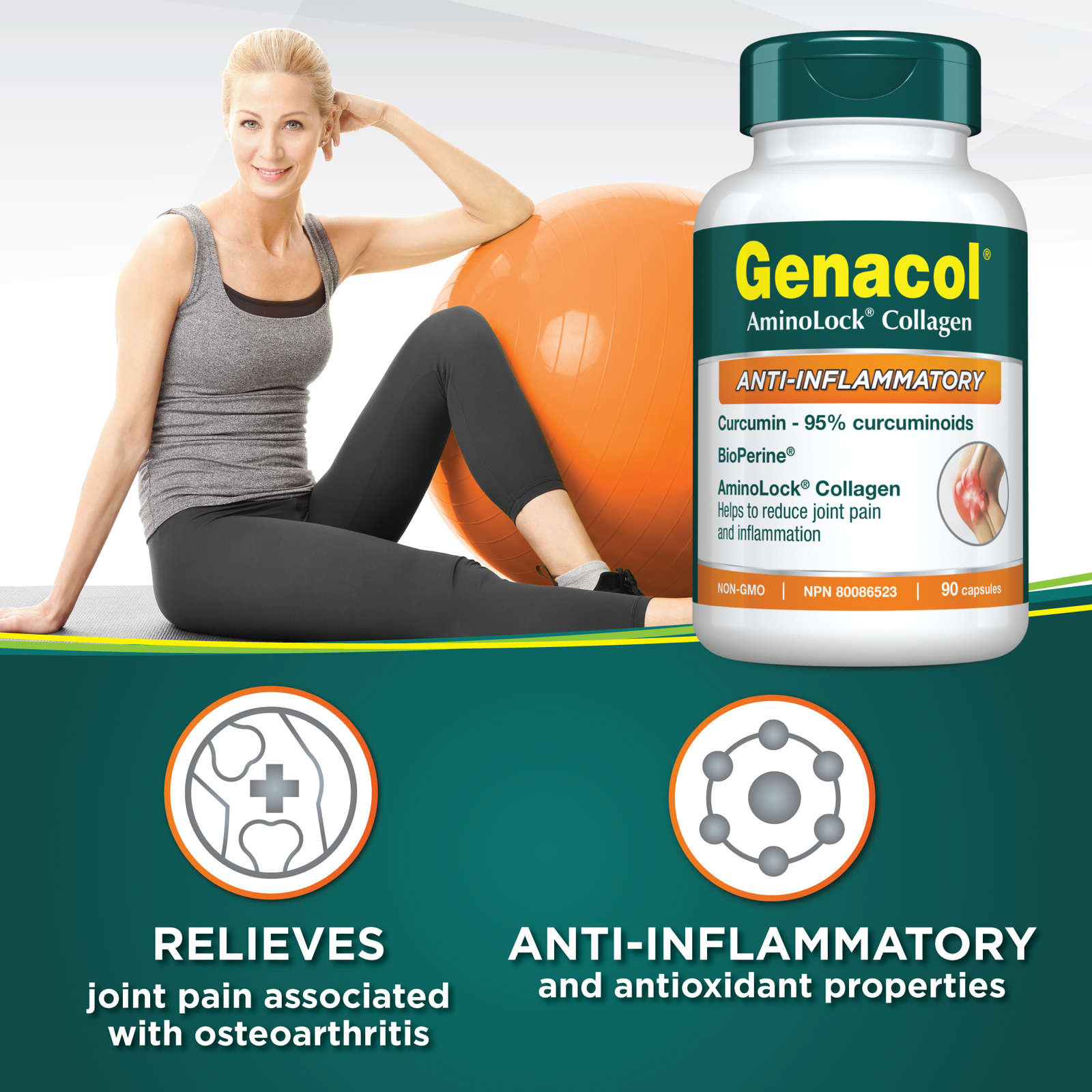 Genacol Anti-Inflammatory with AminoLock Collagen, Turmeric Curcumin and BioPerine