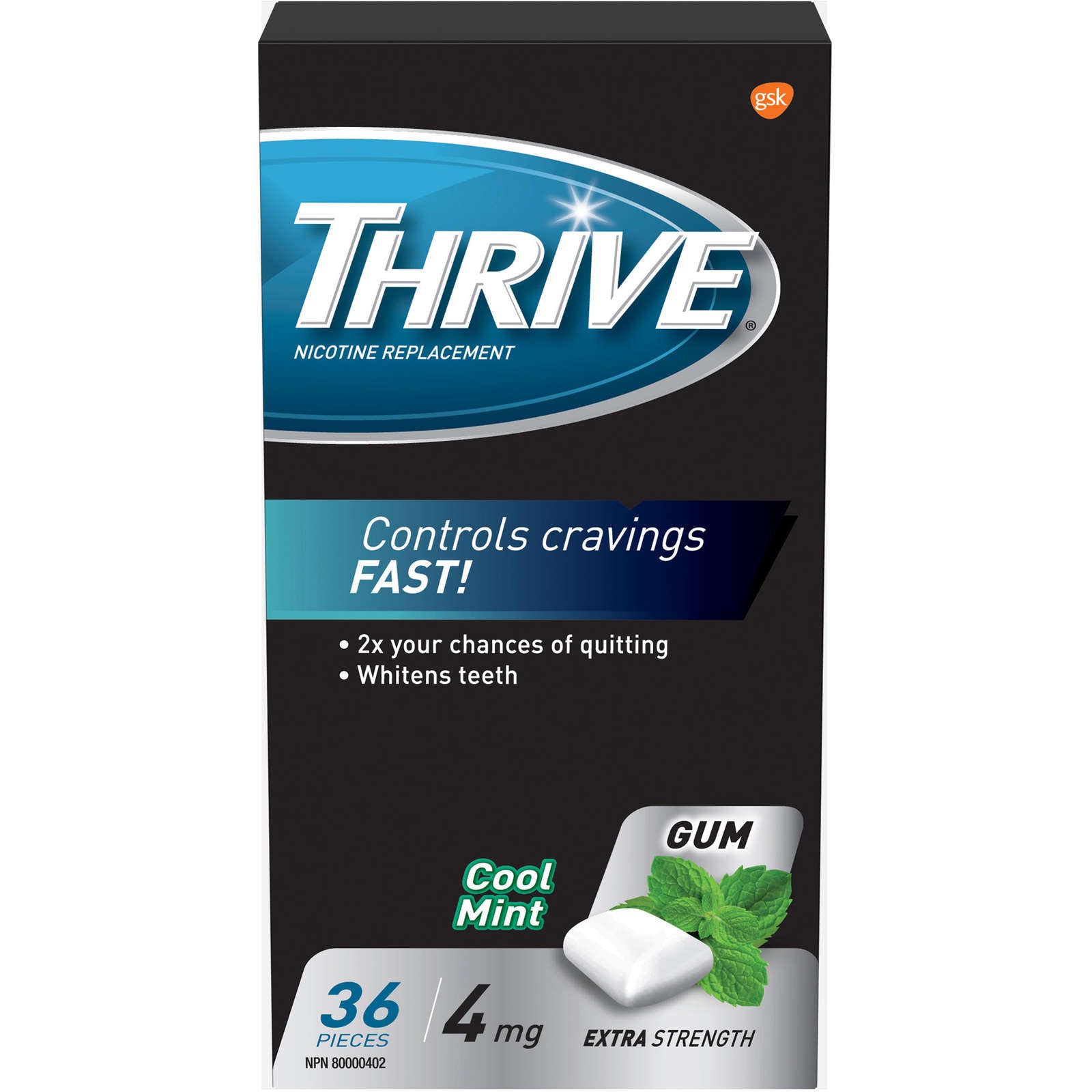 Thrive Gum 4mg Extra Strength Nicotine Replacement Cool Mint  36 count