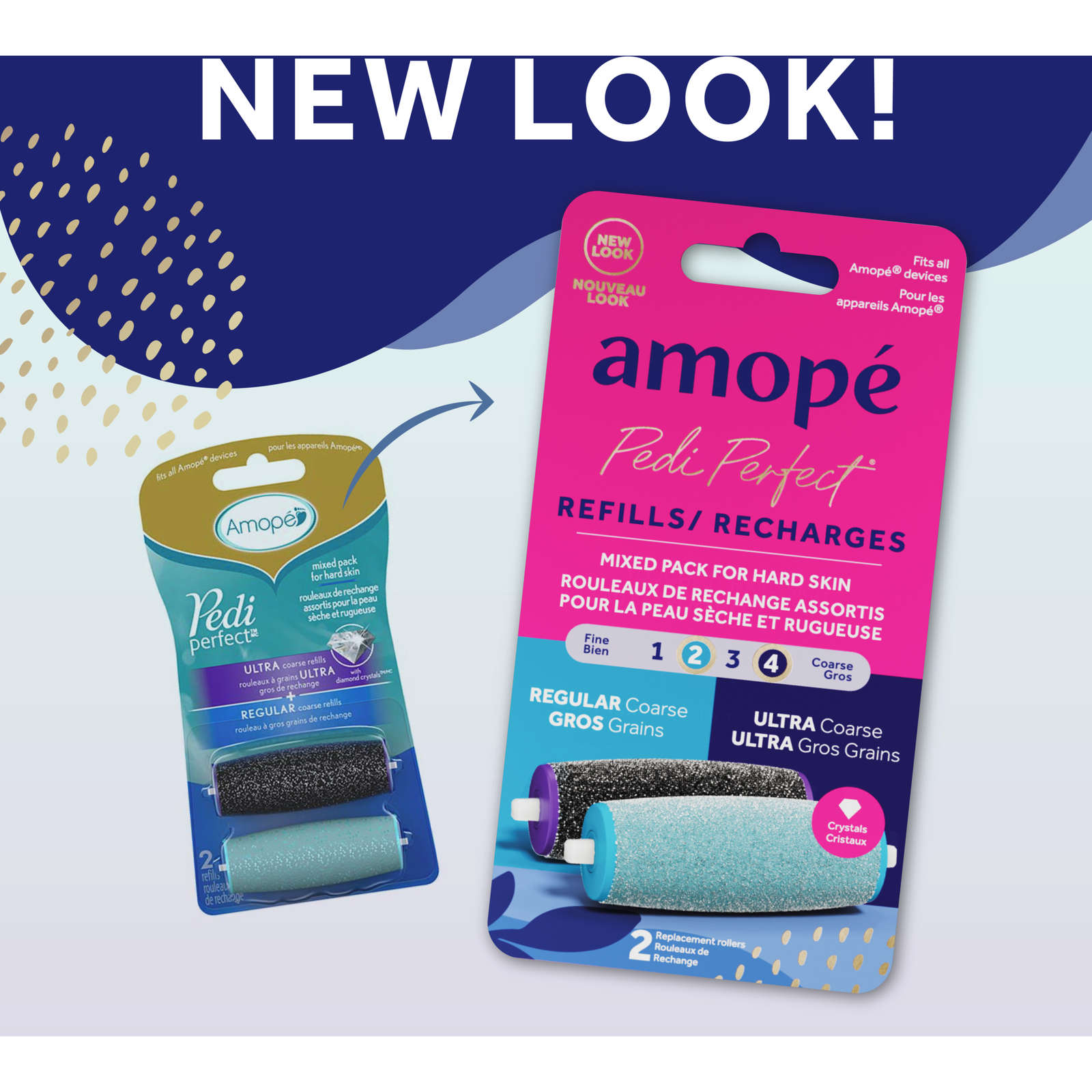 Amopé® Pedi Perfect™ Mixed Pack Roller Heads Ultra Coarse & Regular Coarse, 2 refills