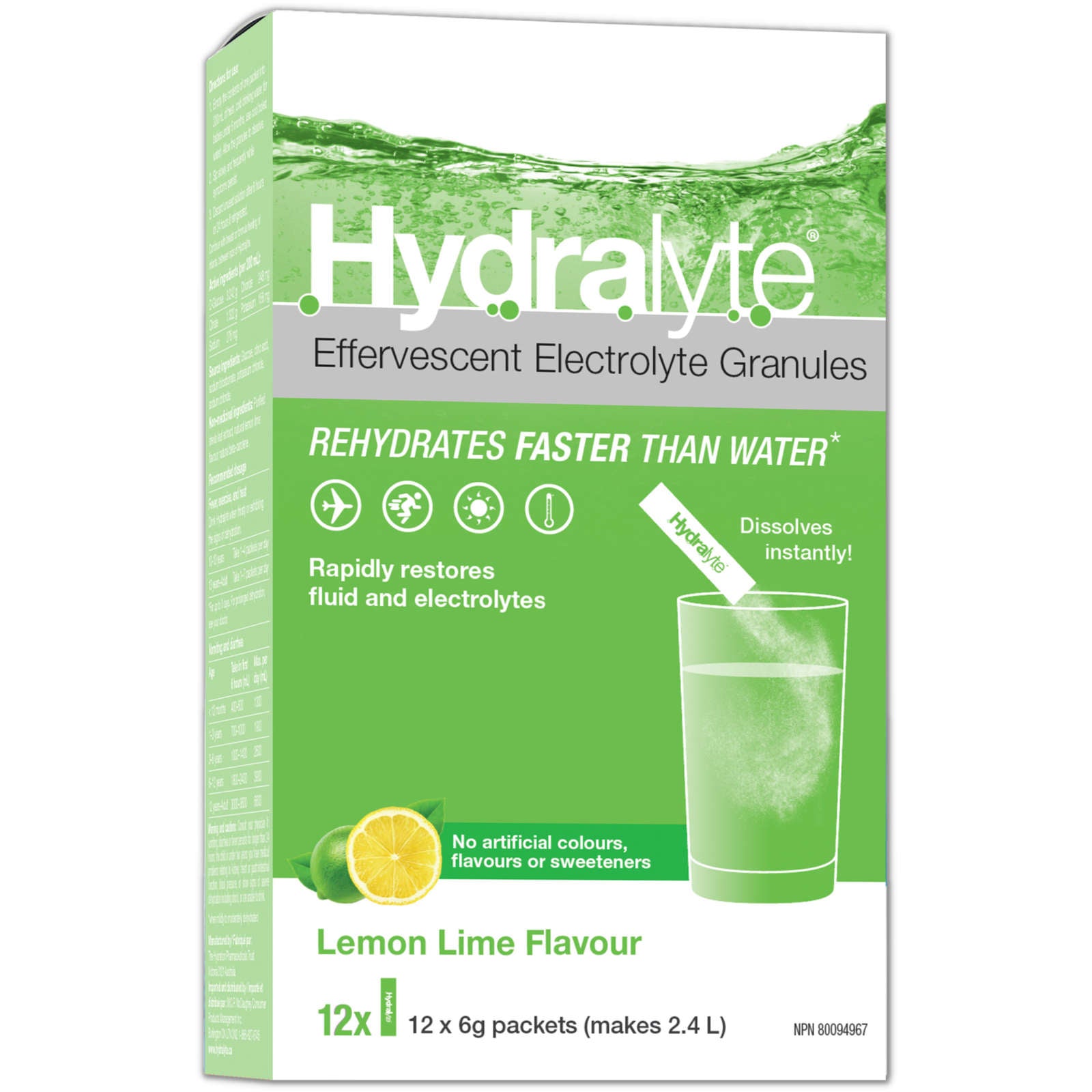 Hydralyte Effervescent Granule Sticks, Lemon Lime