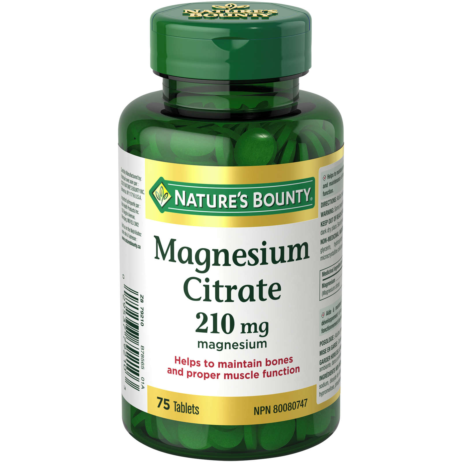 Magnesium Citrate Pills, Helps Maintain Bones and Muscle Function, 210mg