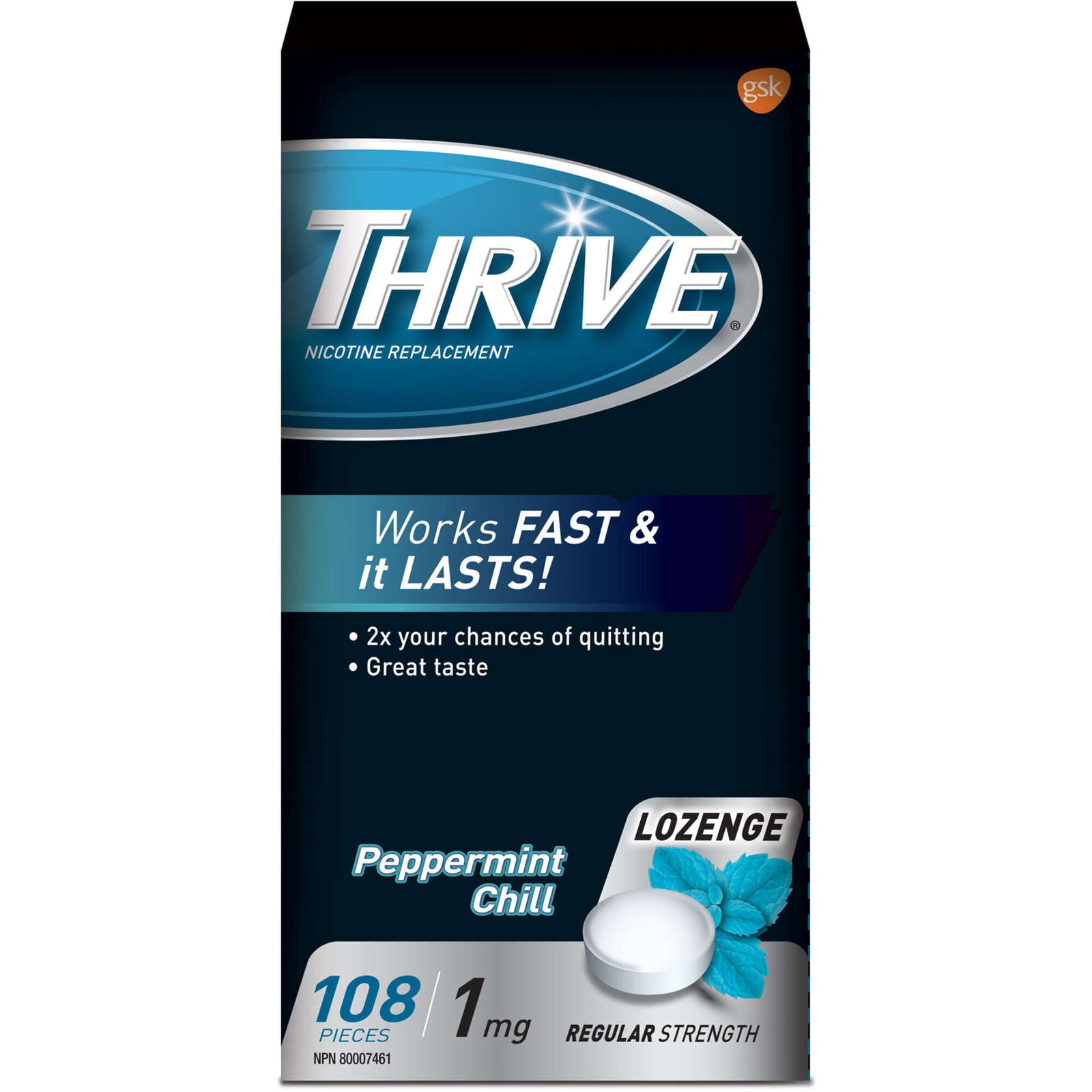 Thrive Lozenges 1mg Regular Strength Nicotine Replacement Mint 108 count