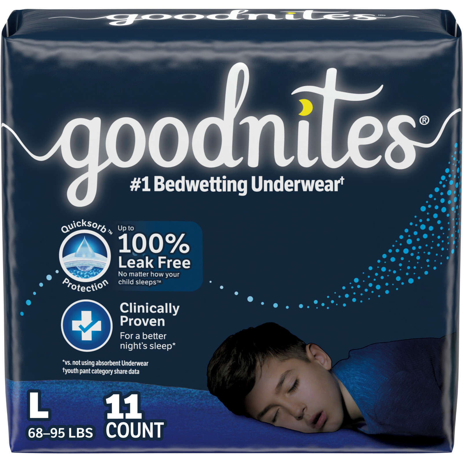 Goodnites Boys' Nighttime Bedwetting Underwear, L (68-95 lb.), 11 Ct