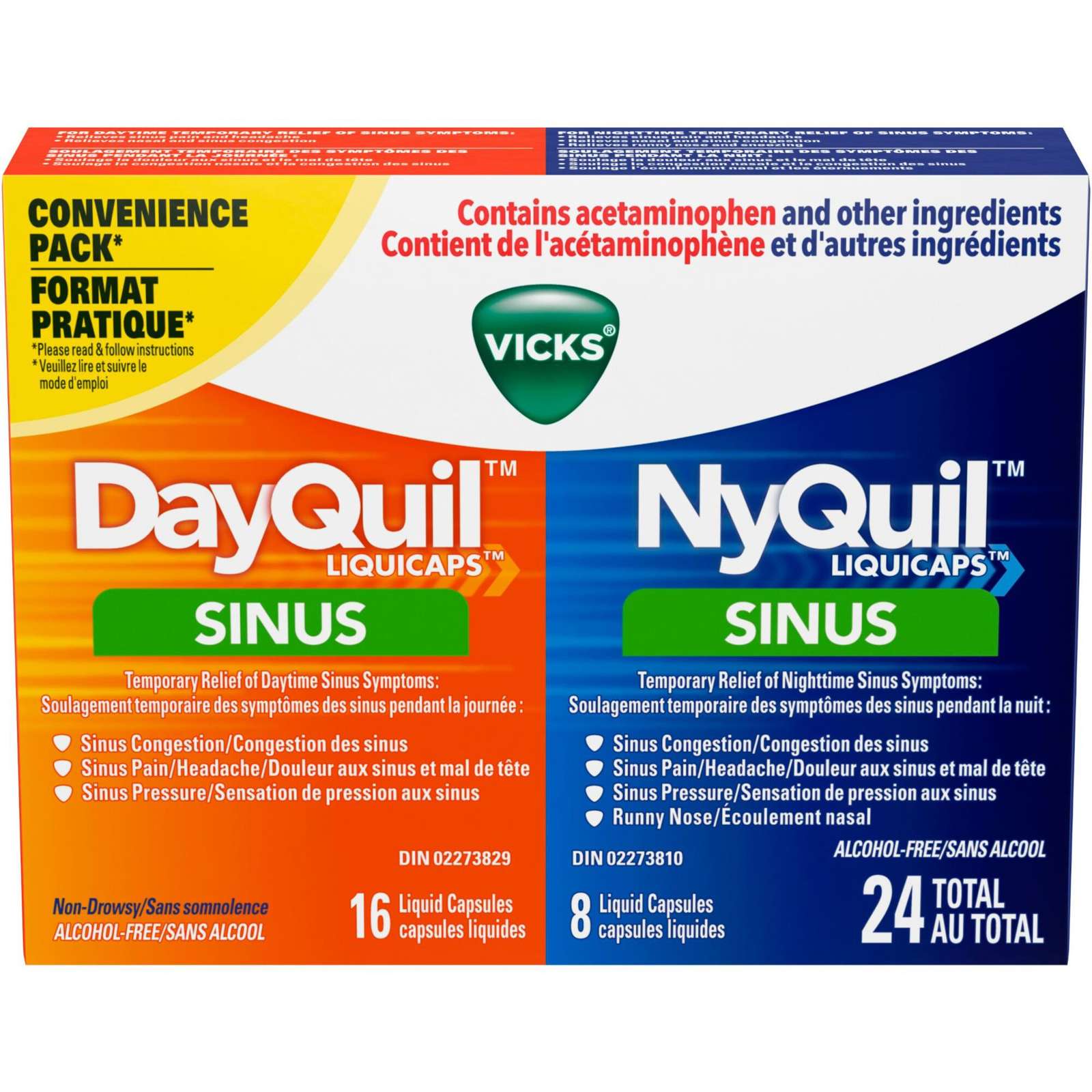 DayQuil Sinus Liquid Capsules + Vicks NyQuil Sinus liquid Capsules, Total 24 Count
