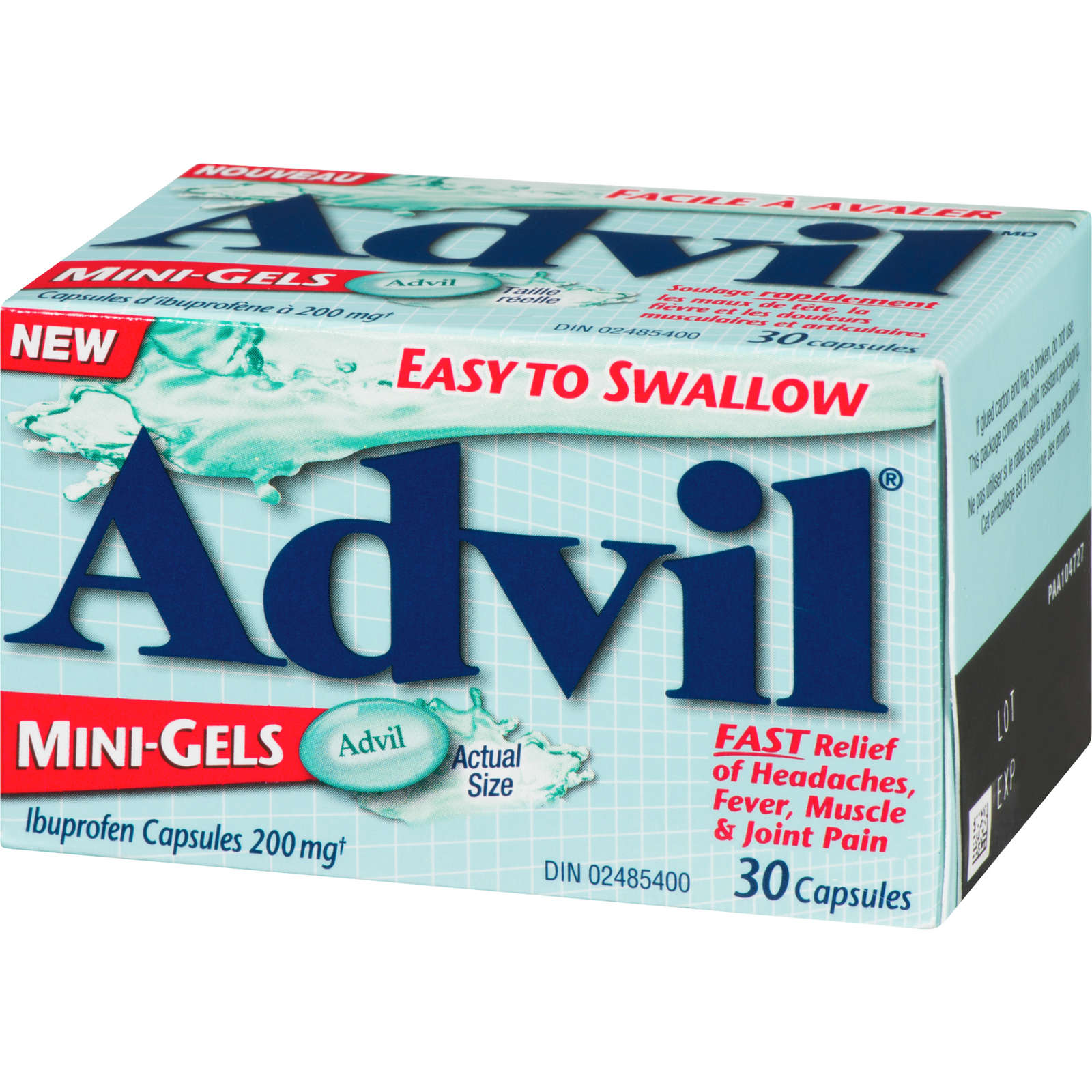 Advil Regular Strength Mini-Gels Ibuprofen Capsules for Headaches and Pain Relief, 200 mg, 30 Count