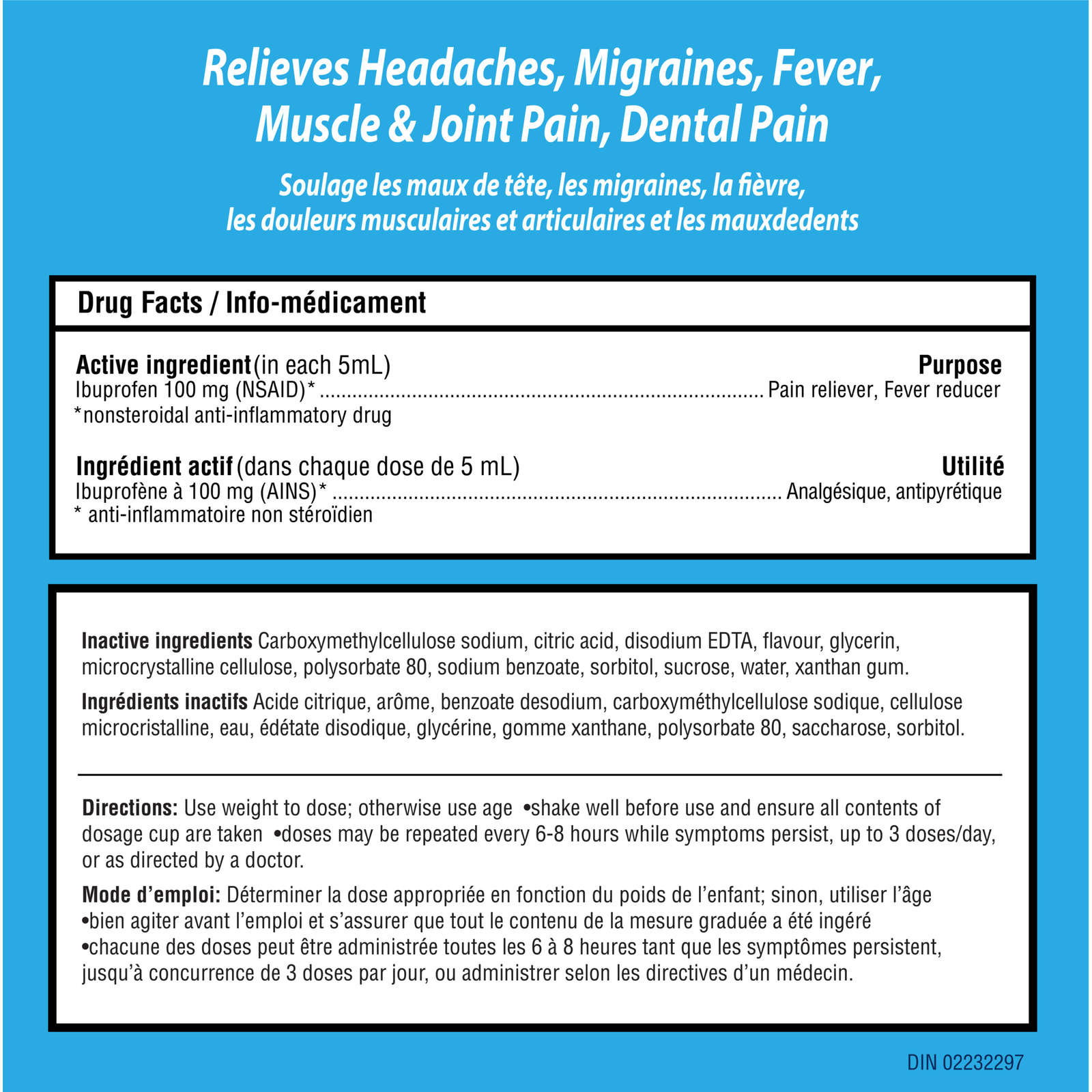 Children's Advil Fever and Pain Relief Ibuprofen Oral Suspension, Dye Free, Bubble Gum, 230 mL