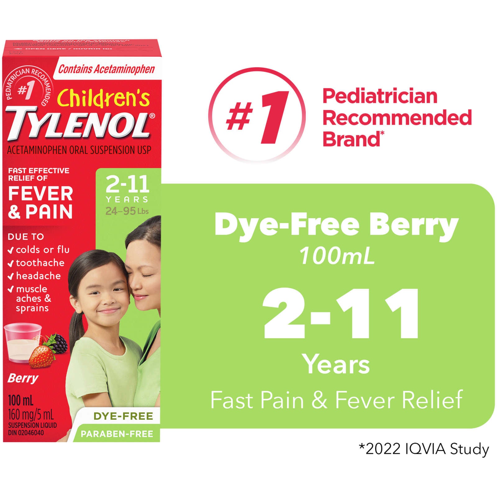 Children's Medicine, Fever & Pain, Dye-Free Berry Liquid