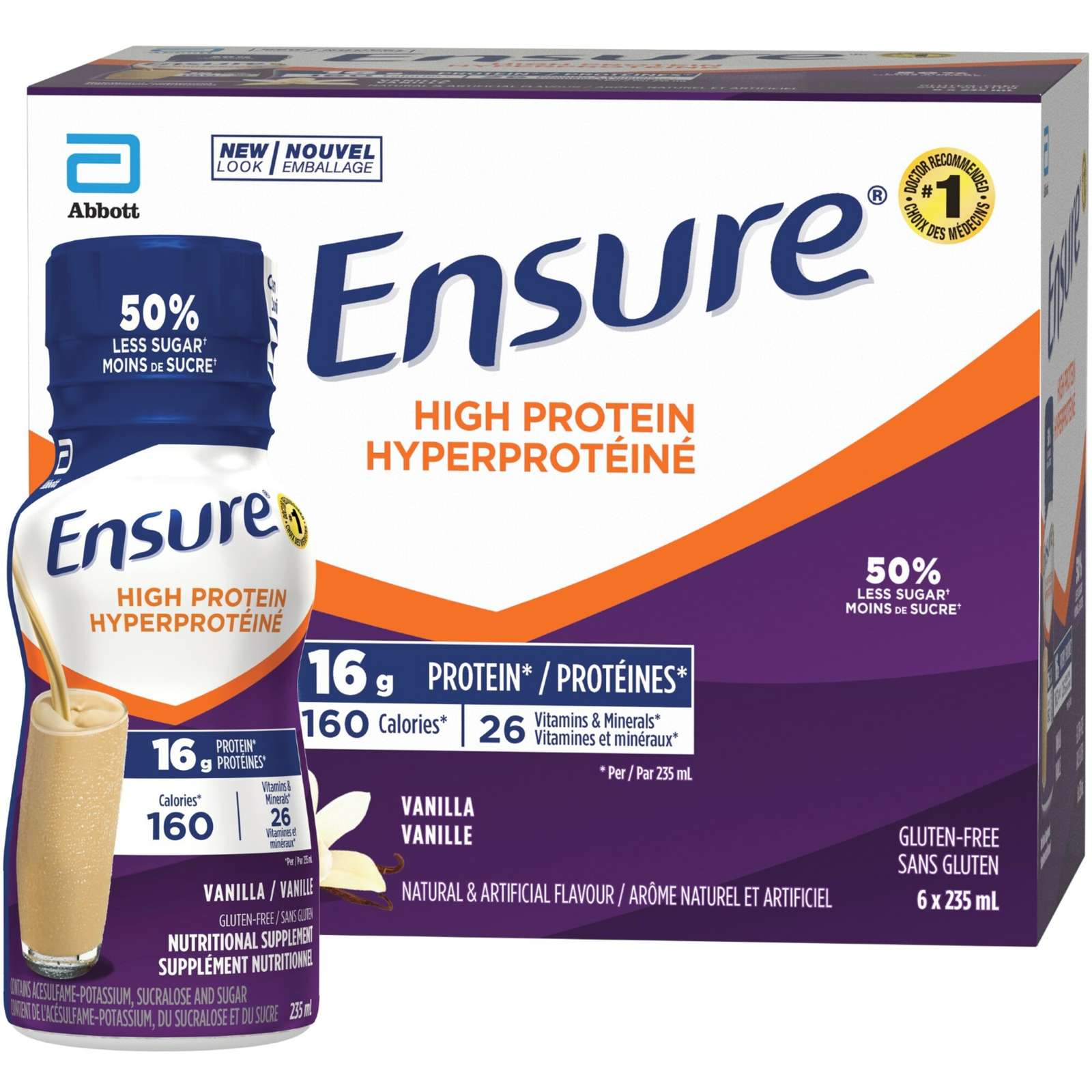 Ensure High Protein 16 g of protein, ready-to-drink nutritional supplement, Vanilla, 6 x 235 mL