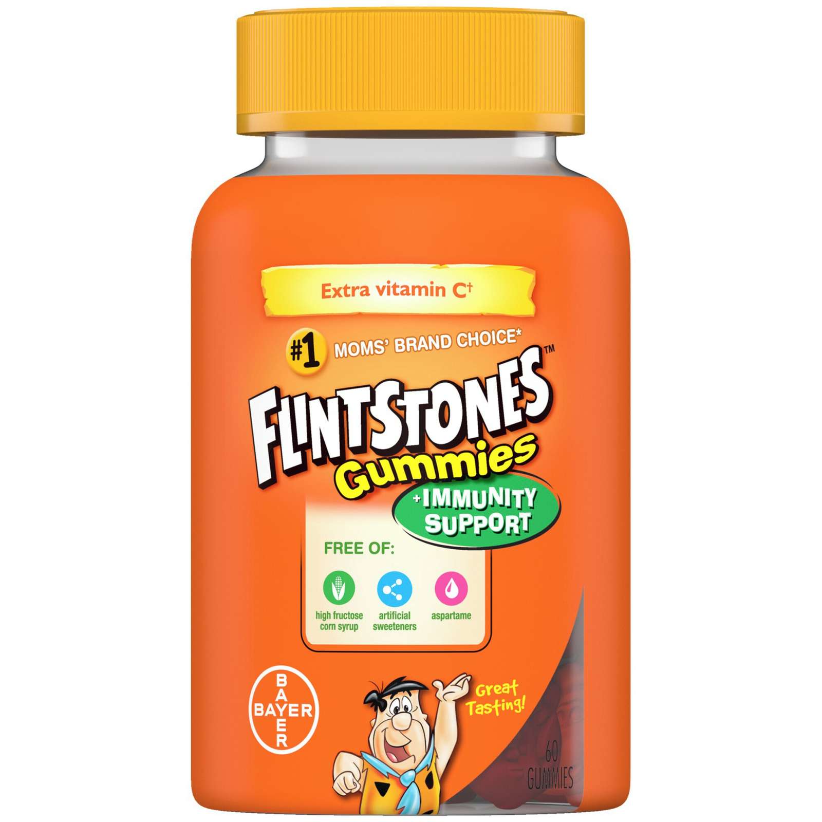 FLINTSTONES Kids Multivitamin Gummies Plus Immunity Support- Multivitamins for Kids, Kids Multivitamin Gummy With Zinc and Extra Vitamin C‡, Free of Artificial Sweeteners, Free of Aspartame, Free of Synthetic FD&C Dyes, 60 Gummies