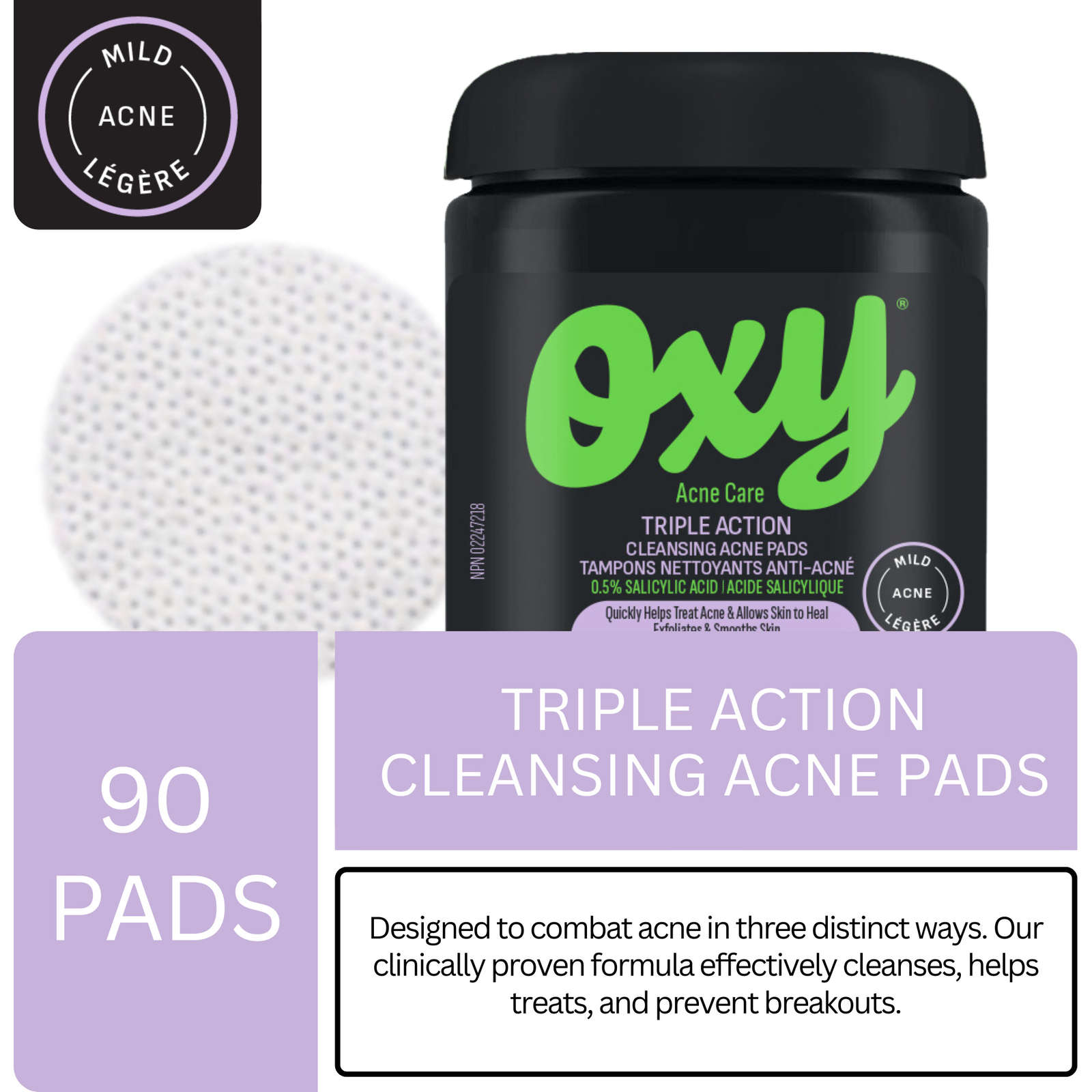 Triple Action Cleansing Acne Pads with Salicylic Acid, For Mild Acne, For Frequent Recurring Breakouts