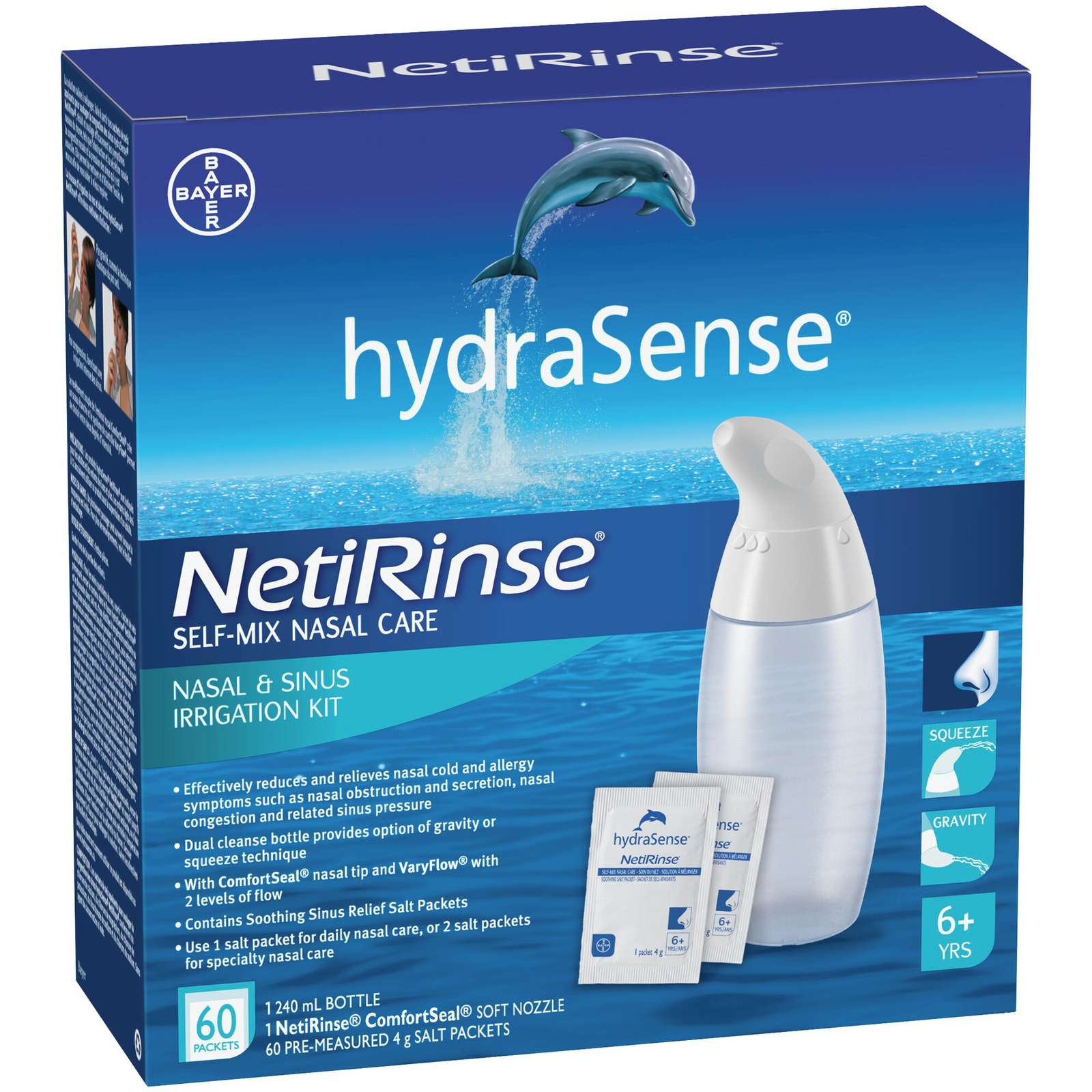 hydraSense NetiRinse 2-in-1 Nasal and Sinus Irrigation Kit, Helps Reduce and Relieve Nasal and Sinus Symptoms, 1 Kit