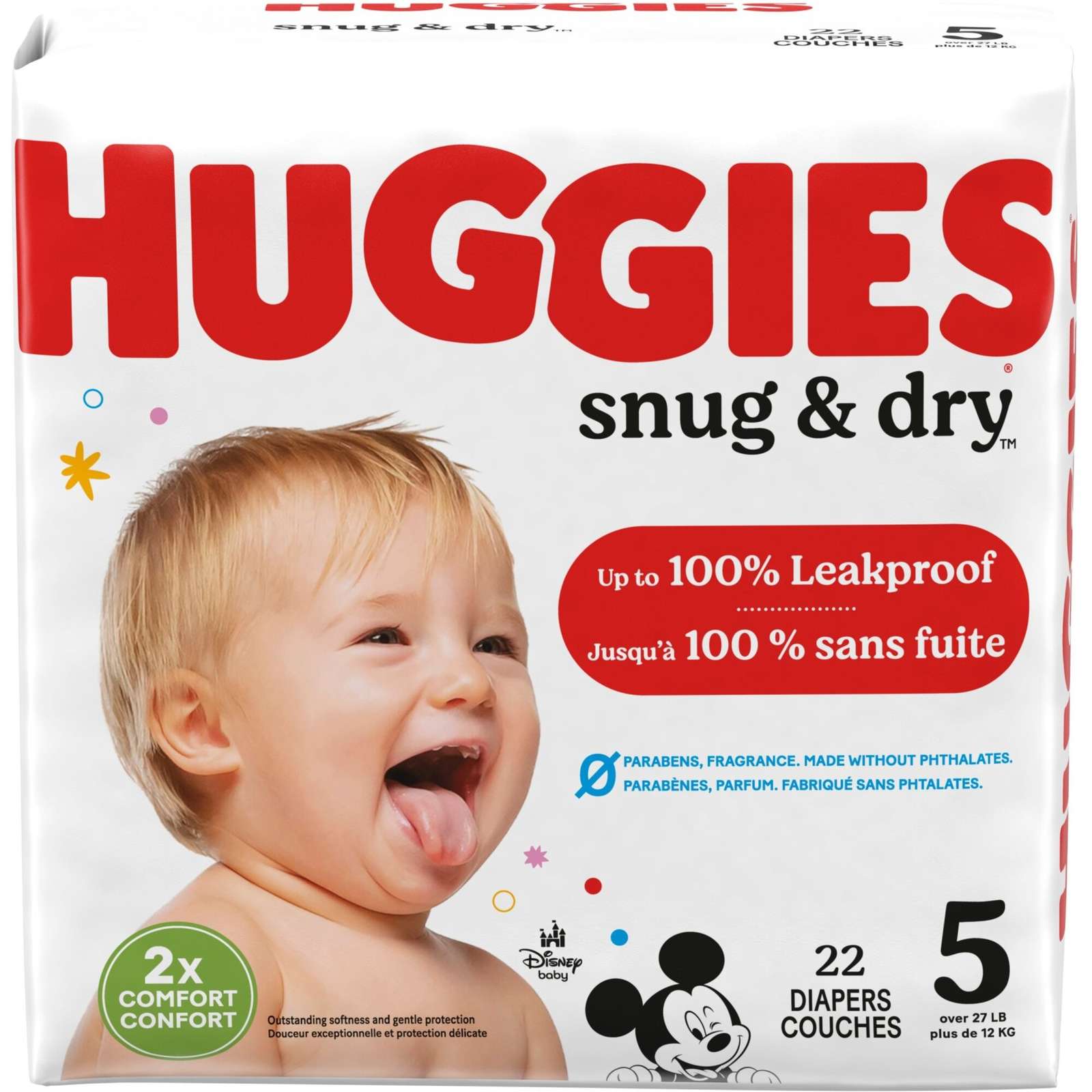 Snug & Dry Baby Diapers, Size 5 (27+ lbs)