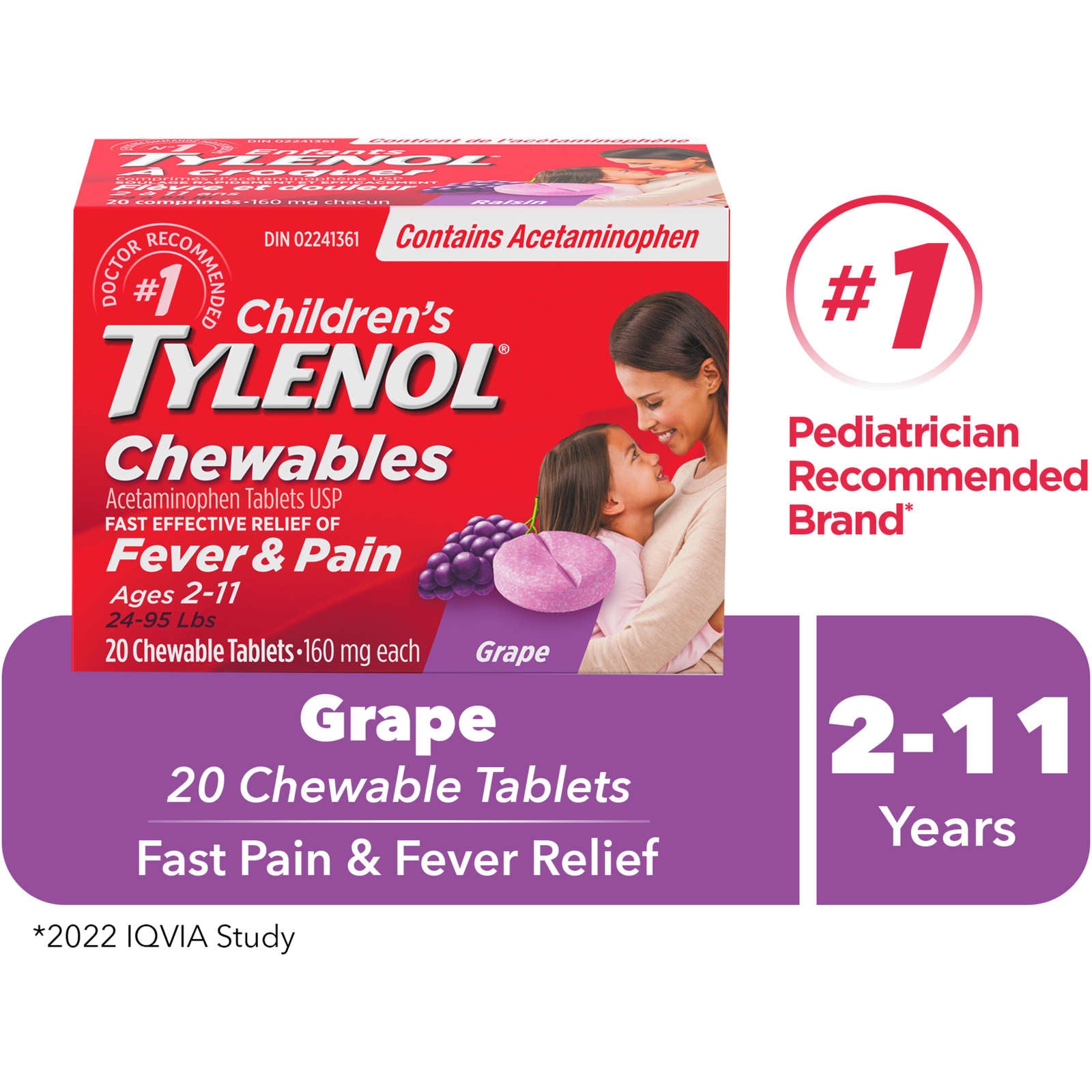 Children's Medicine, Fever & Pain, Chewable Tablets, Grape