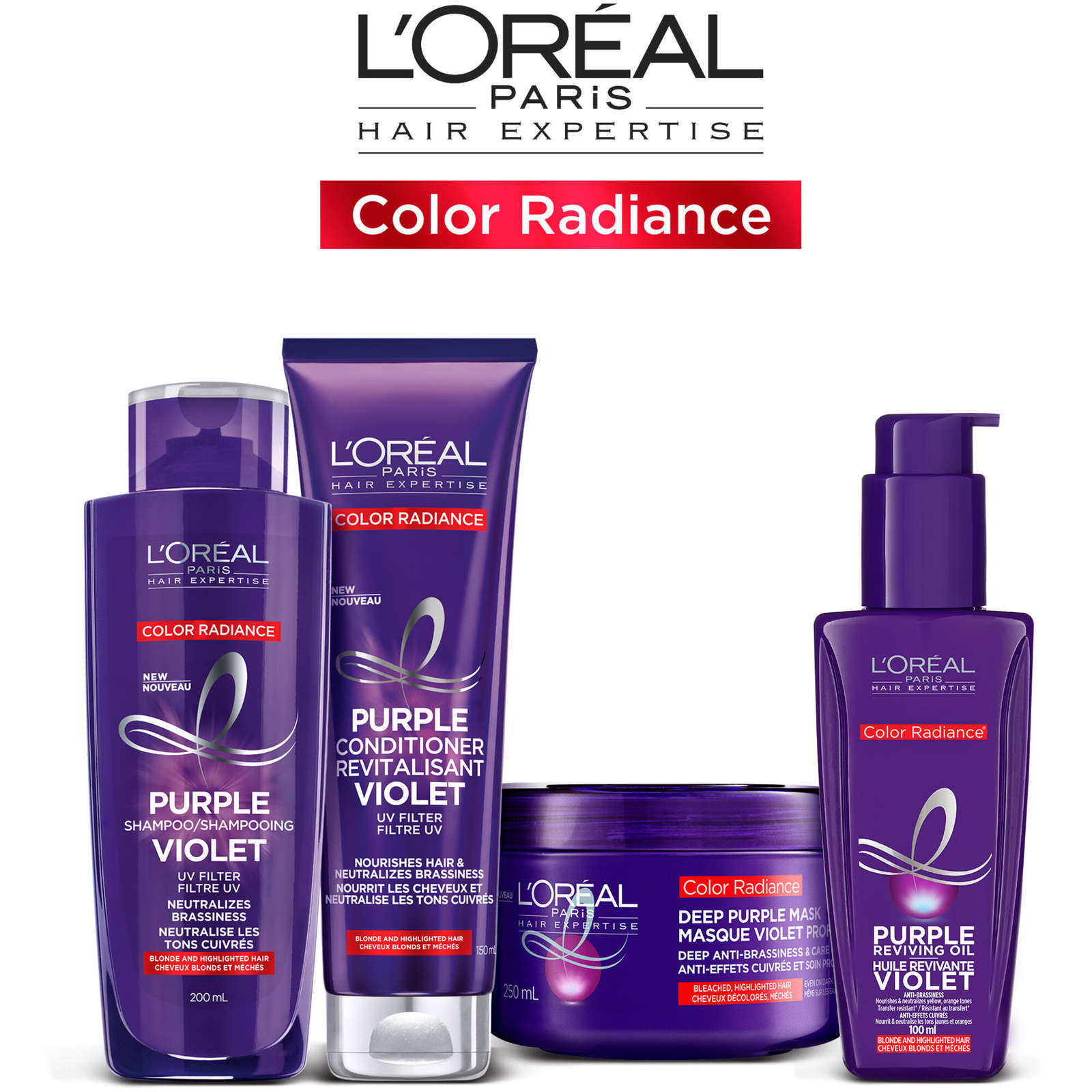 L'Oreal Paris Hair Expertise Color Radiance Purple Reviving Oil, For Bleached, Blonde, and Highlighted Hair, 100ml