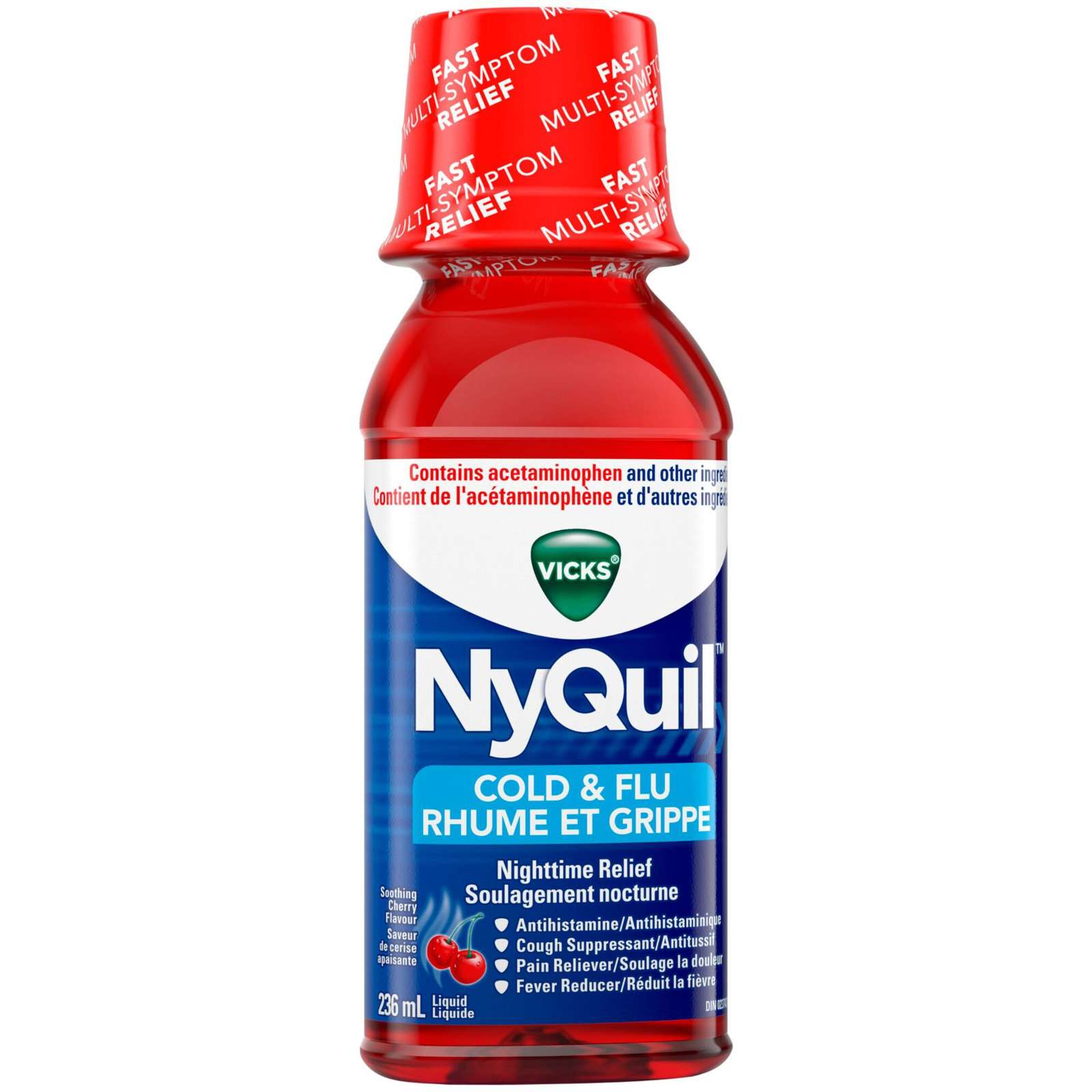 NyQuil Cold & Flu Nighttime Relief Liquid, Soothing Cherry, 236 mL