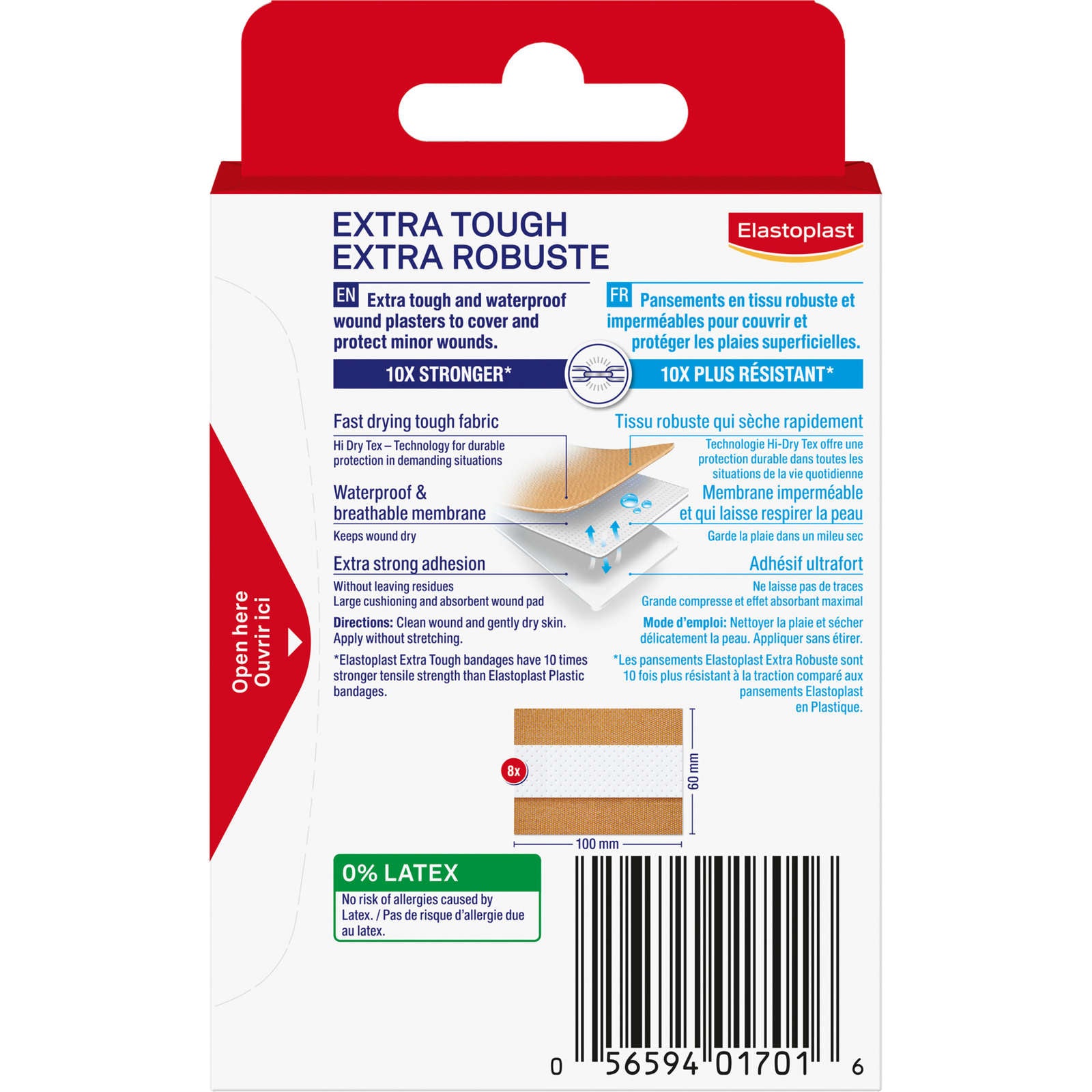 Elastoplast Extra Tough Waterproof Dressing Strips 6cmx8cm 8s (Relaunch)