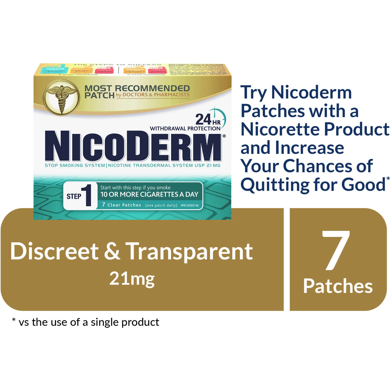 NICODERM® Stop Smoking System, STEP 1, 7 clear patches (one patch daily) 21 mg/day