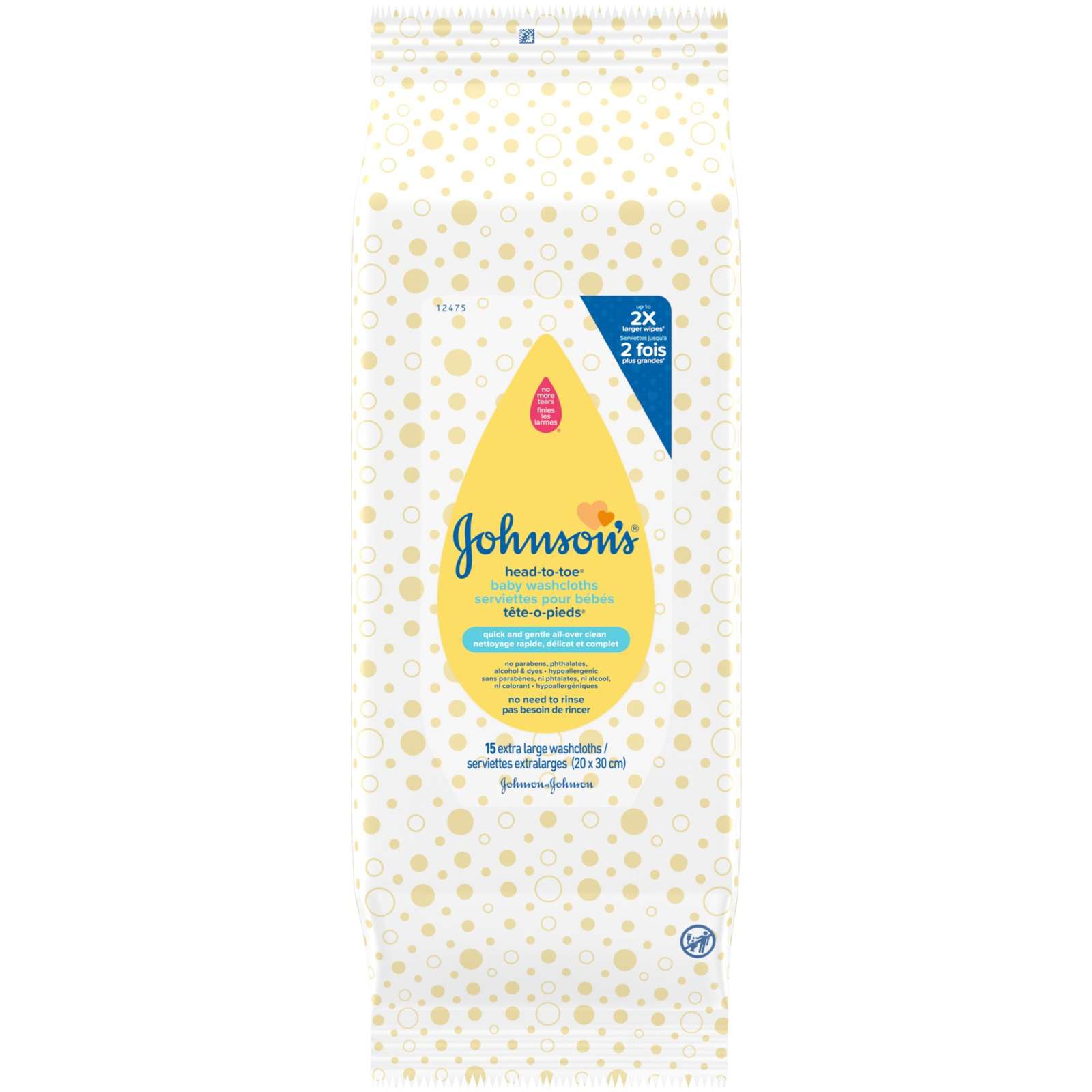 Johnson's Baby Cleansing Wipes, Sensitive Head-to-Toe Cloths, 15 cloths