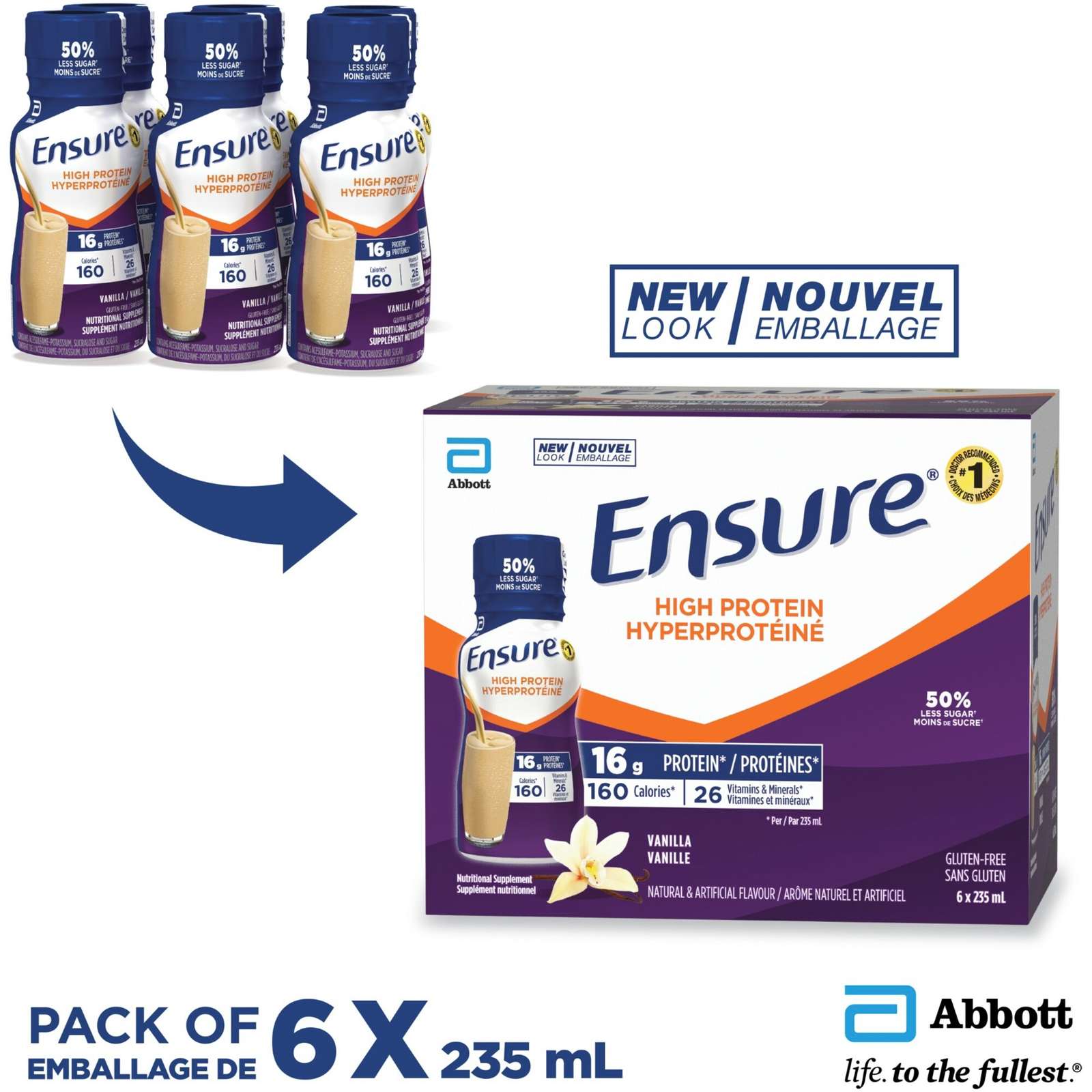 Ensure High Protein 16 g of protein, ready-to-drink nutritional supplement, Vanilla, 6 x 235 mL