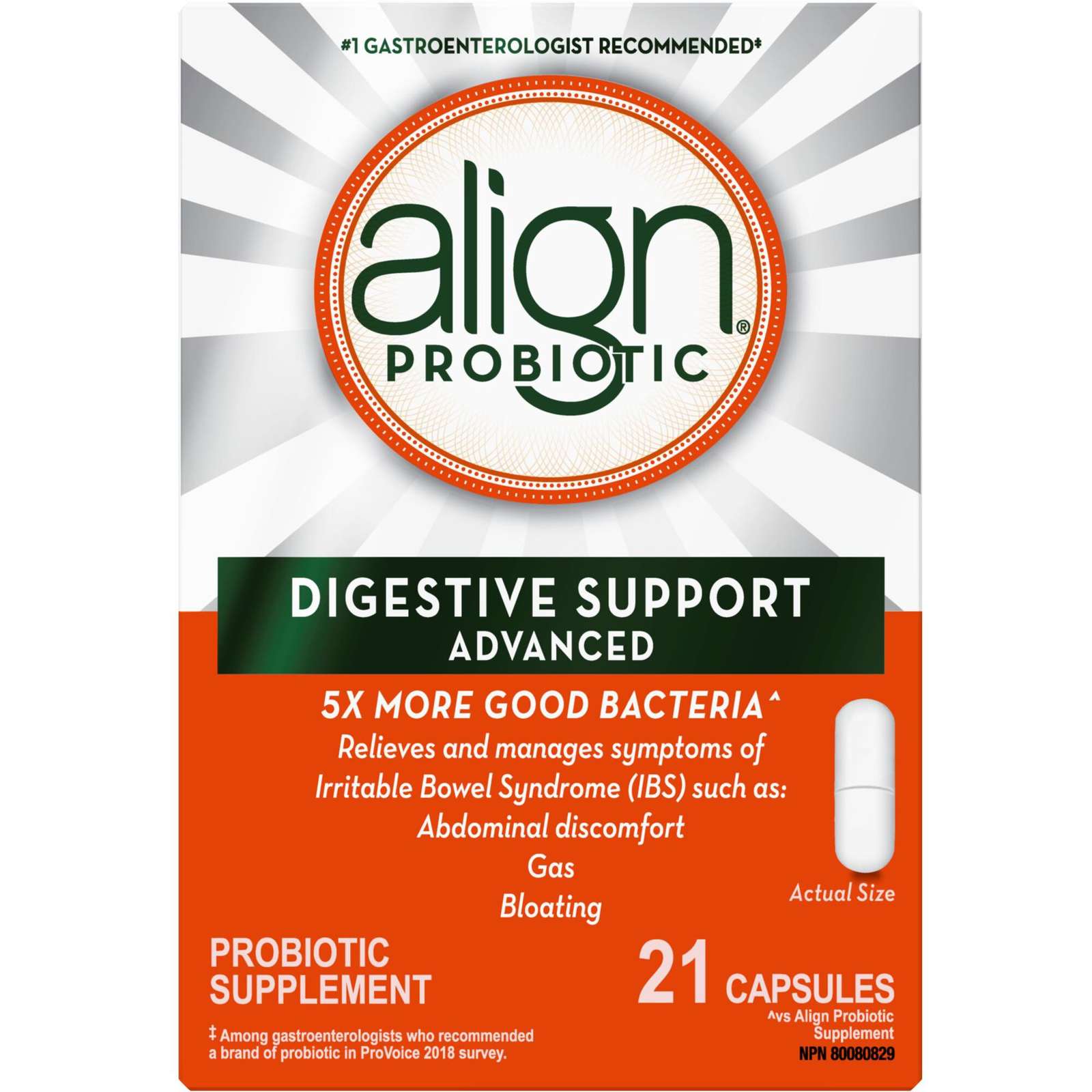 Align Advanced Probiotic, daily probiotic supplement for digestive care, 21 vegetarian capsules, #1 Recommended Probiotic Brand by Doctors‡