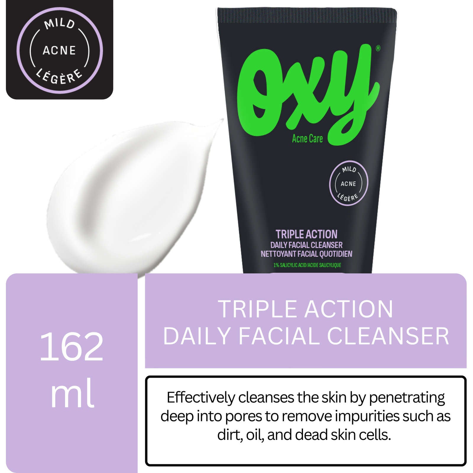 Triple Action Daily Facial Cleanser with Salicylic Acid, For Mild Acne, For Frequent Recurring Breakouts