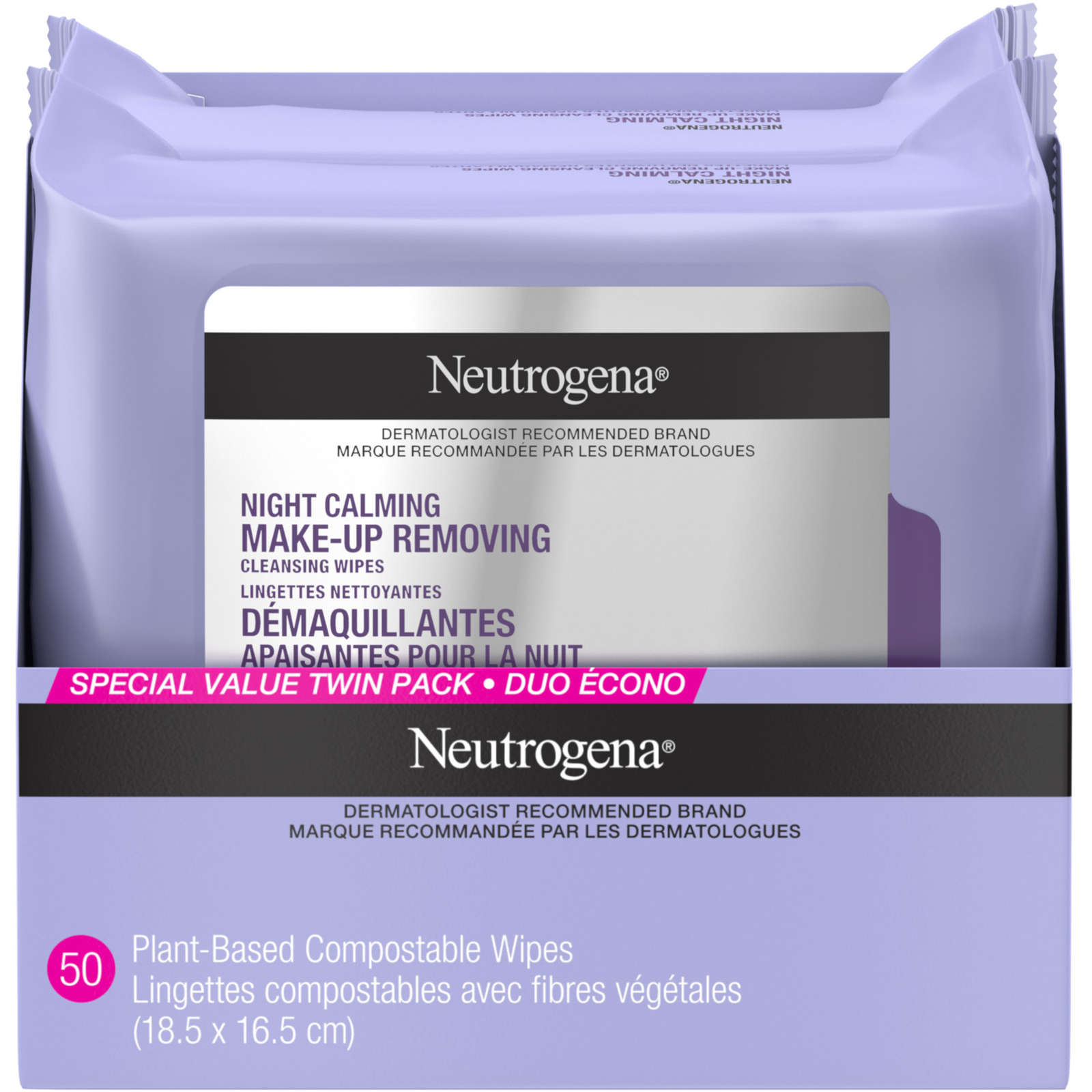 Night Calming Makeup Removing Cleansing Wipes, Special Value Twin Pack