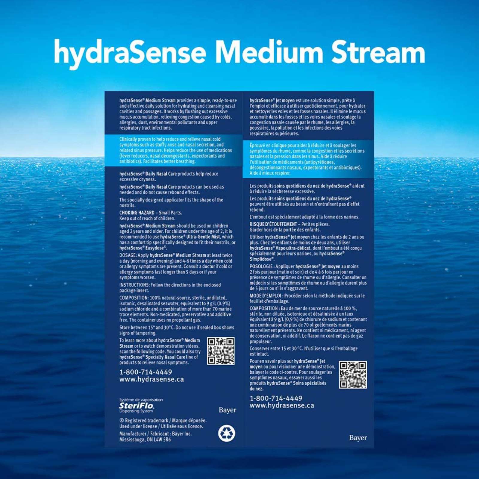 hydraSense Medium Stream Nasal Spray, Daily Nasal Care, Fast Relief of Nasal Congestion, 100% Natural Source Seawater, Preservative-Free, 210 mL