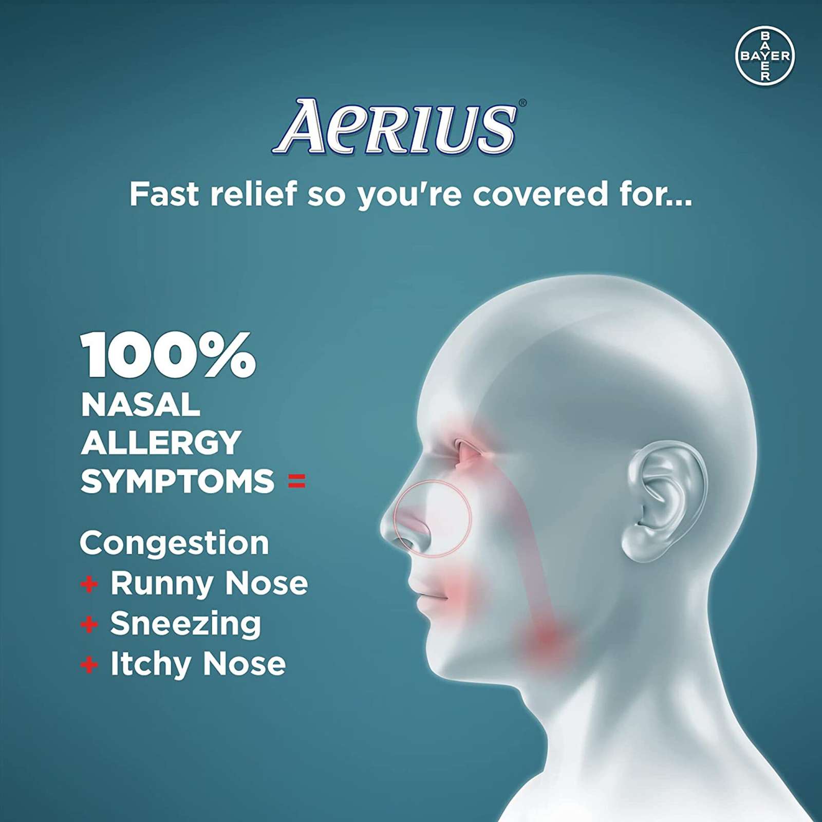 Aerius Allergy Medicine, Fast Relief, 24-Hour, Non-Drowsy, 15 Symptoms, 20 Tablets