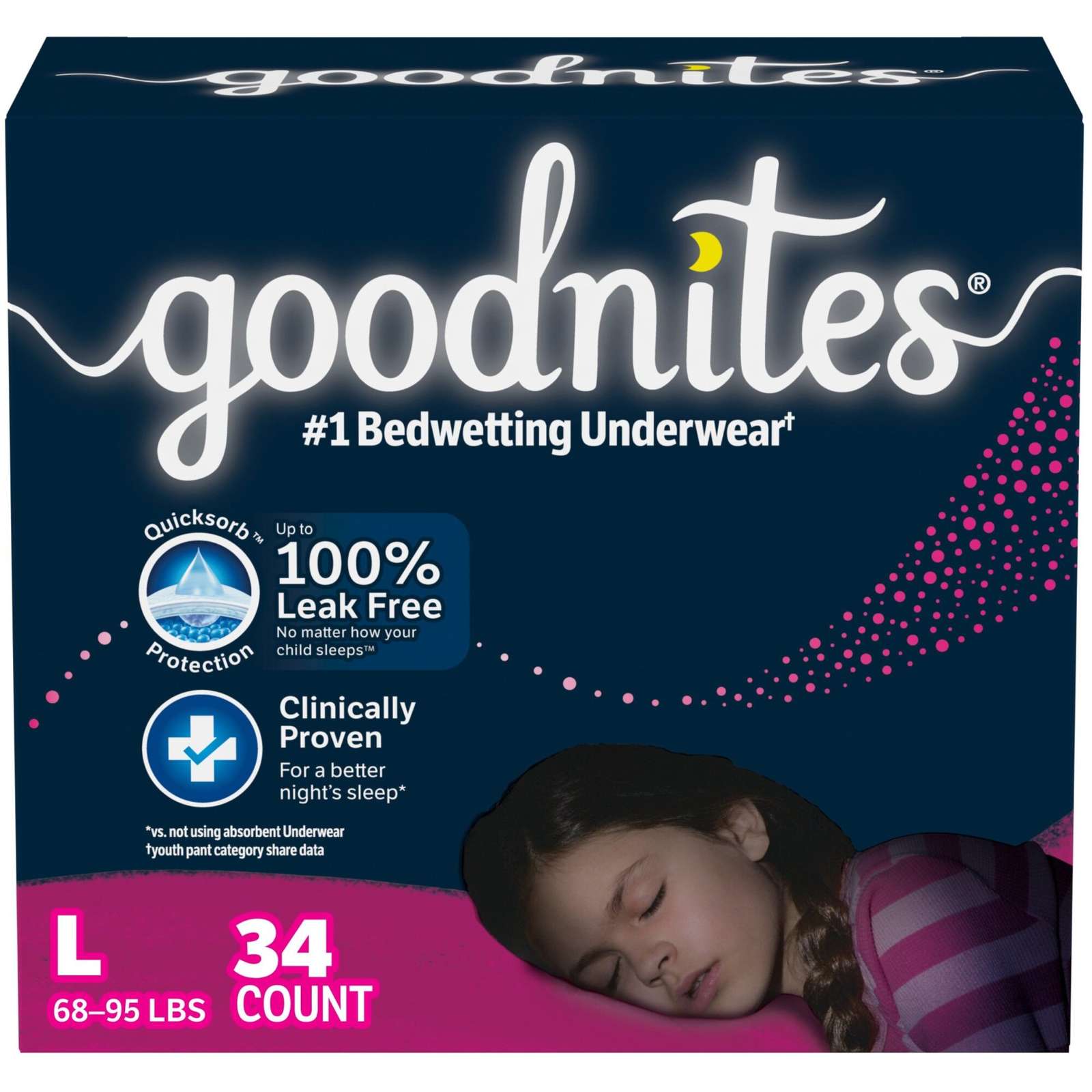 Goodnites Girls' Nighttime Bedwetting Underwear, L (68-95 lb.), 34 Ct