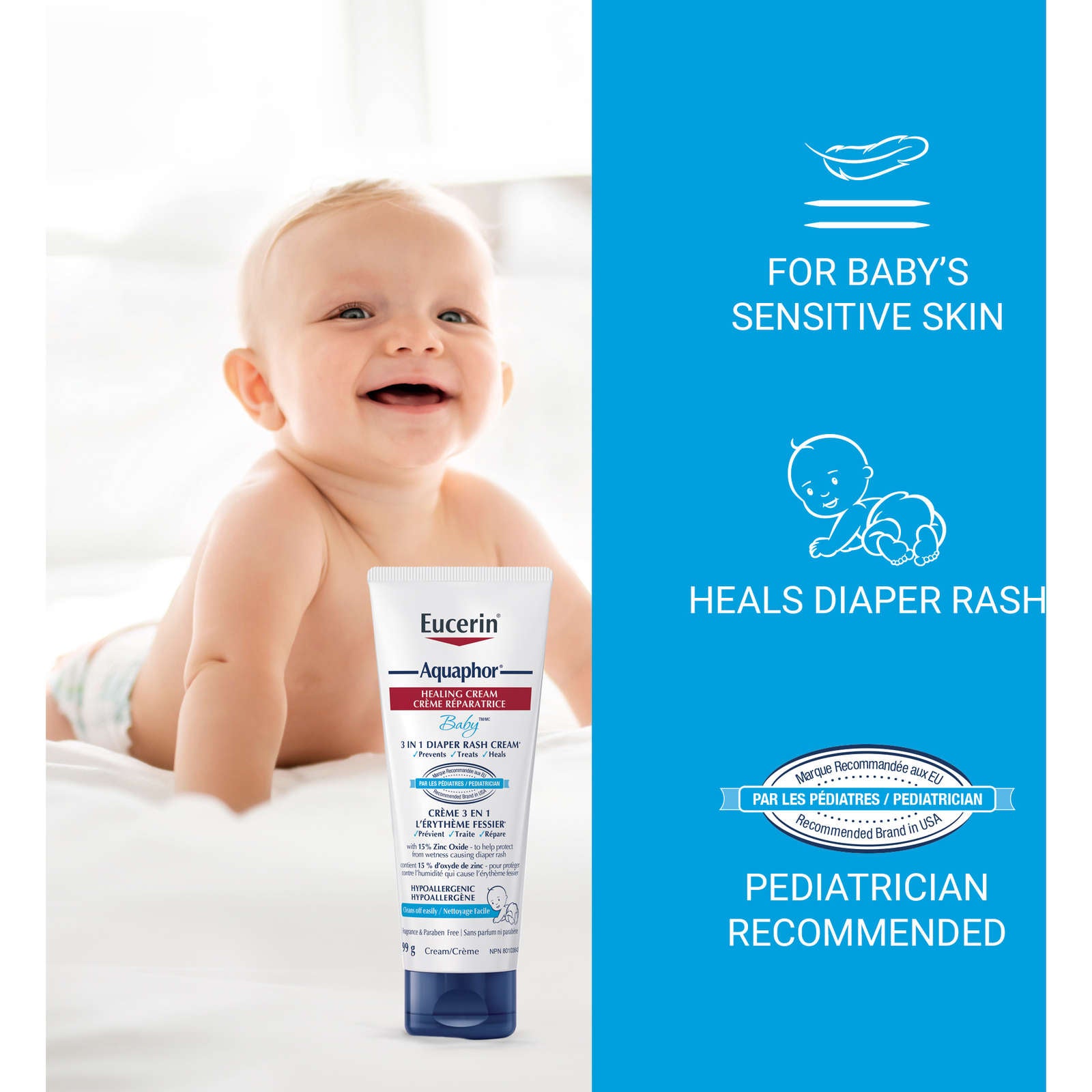 Aquaphor  Baby Diaper Rash Cream for Baby's Sensitive Skin