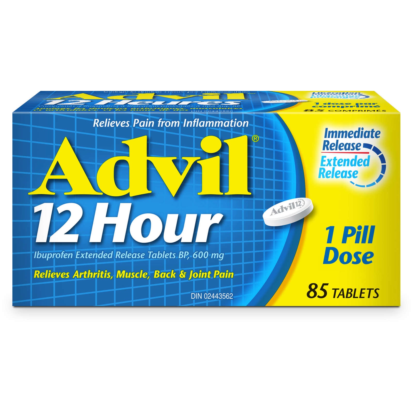 Advil 12 Hour Tablets for Extended Pain Relief, 600 mg Ibuprofen, 85 Count