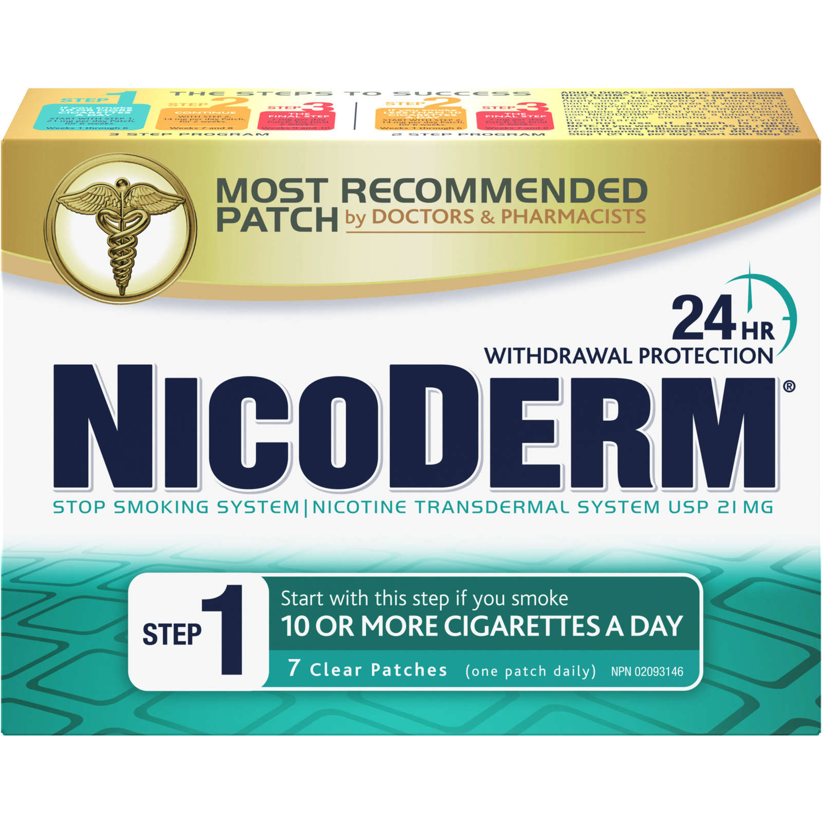 NICODERM® Stop Smoking System, STEP 1, 7 clear patches (one patch daily) 21 mg/day
