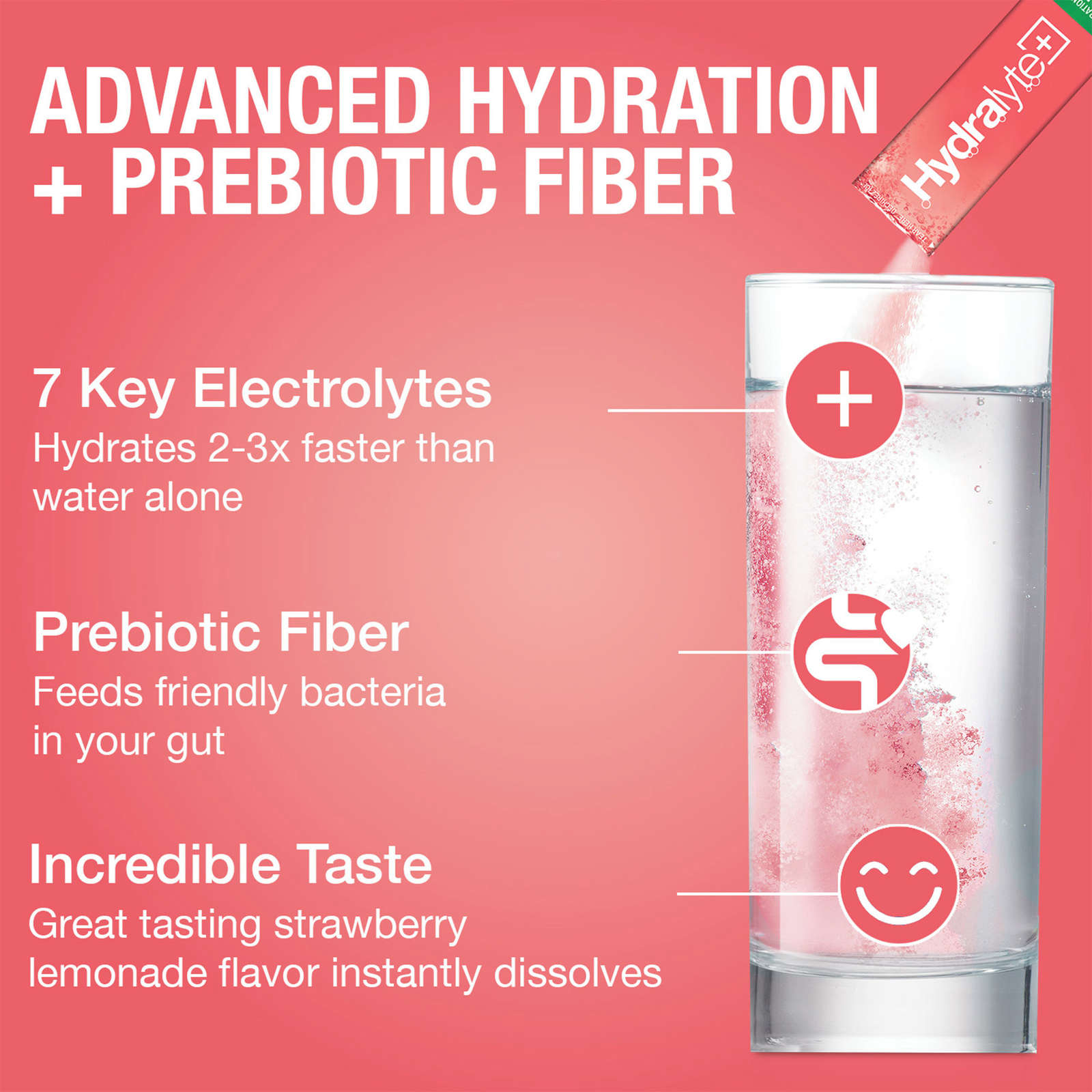 Plus Digestive Health Effervescent Electrolyte Granule Sticks, Strawberry Lemonade