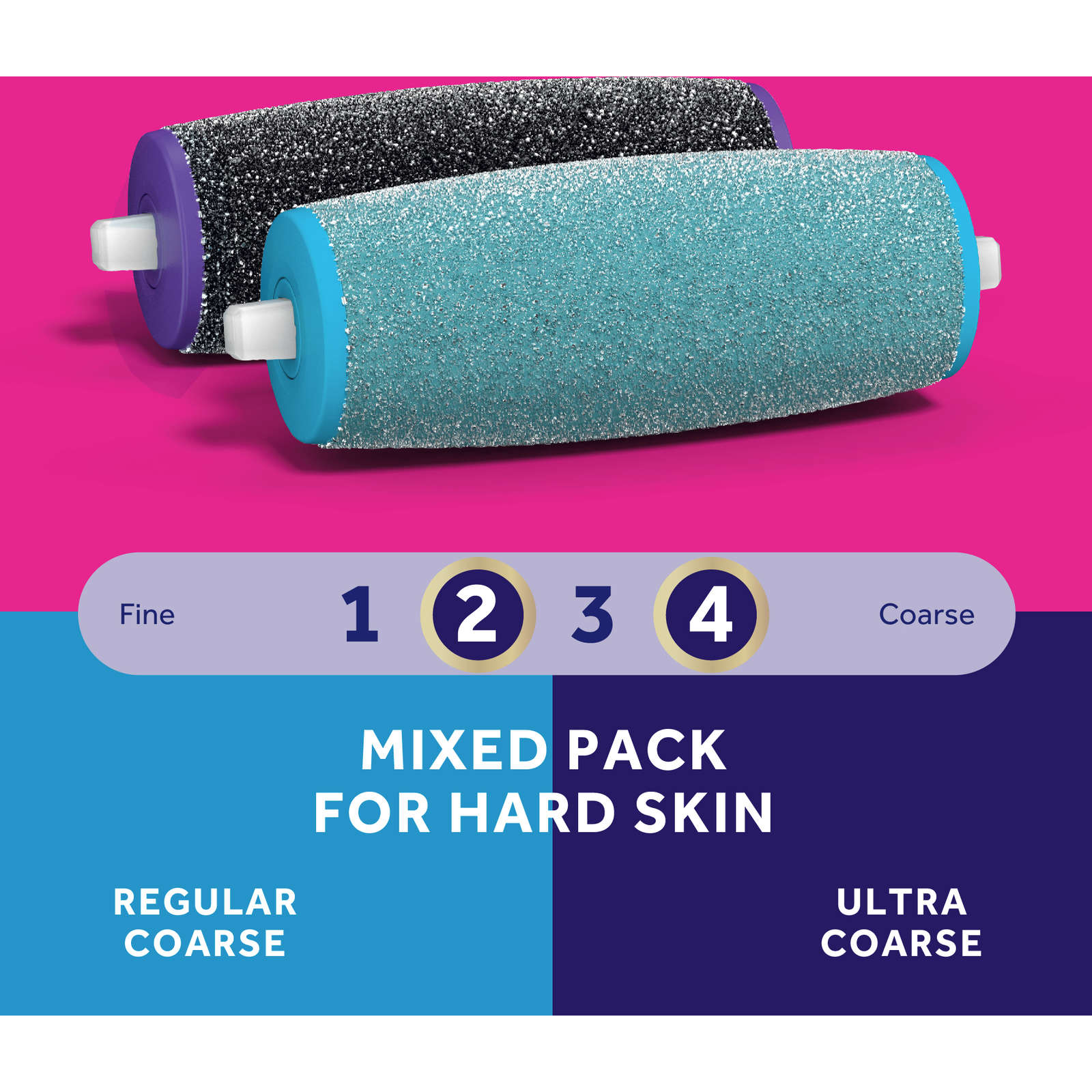 Amopé® Pedi Perfect™ Mixed Pack Roller Heads Ultra Coarse & Regular Coarse, 2 refills