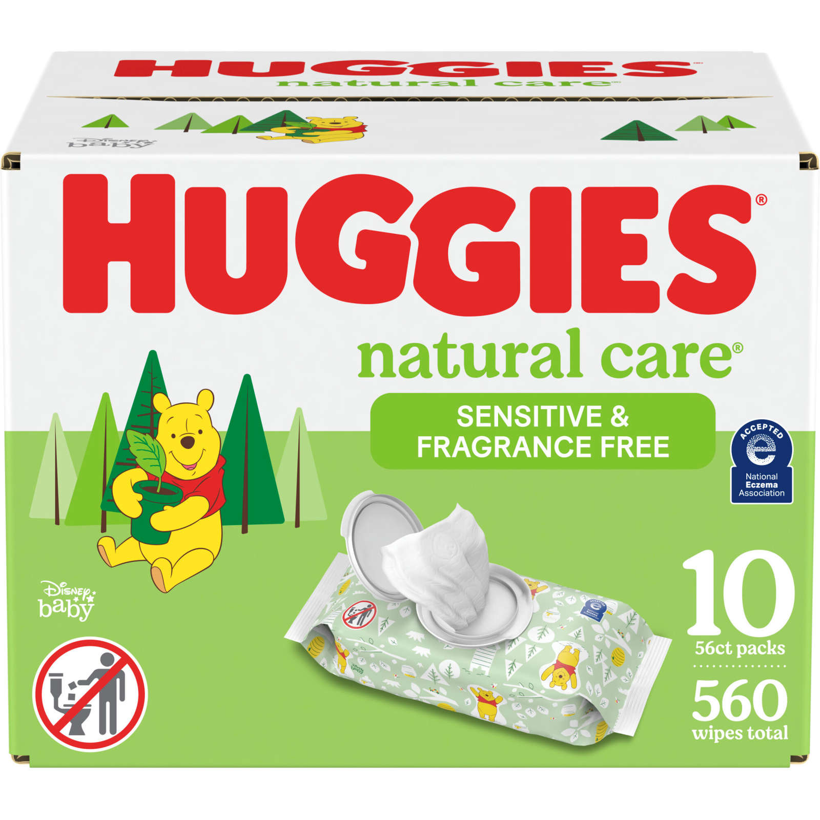 Huggies Natural Care Sensitive Baby Wipes, Unscented, 10 Flip-Top Packs (560 Wipes Total)