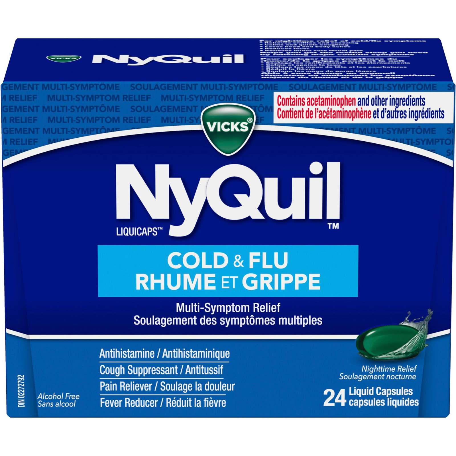 NyQuil Cold & Flu Multi-Symptom Relief Liquid Capsules, 24 Count