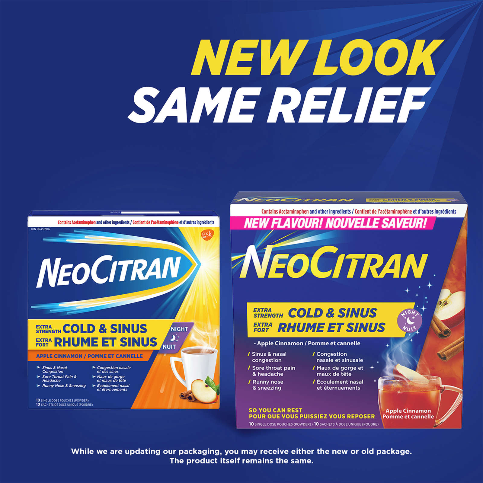 Neocitran Extra Strength Cold & Sinus Apple Cinnamon flavour hot liquid 10 pack