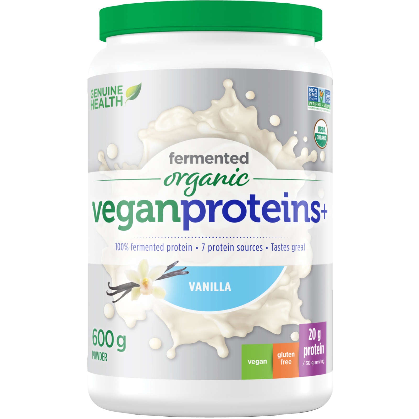 Fermented Organic Vegan Proteins+, Natural Vanilla Protein Powder, 20g Protein