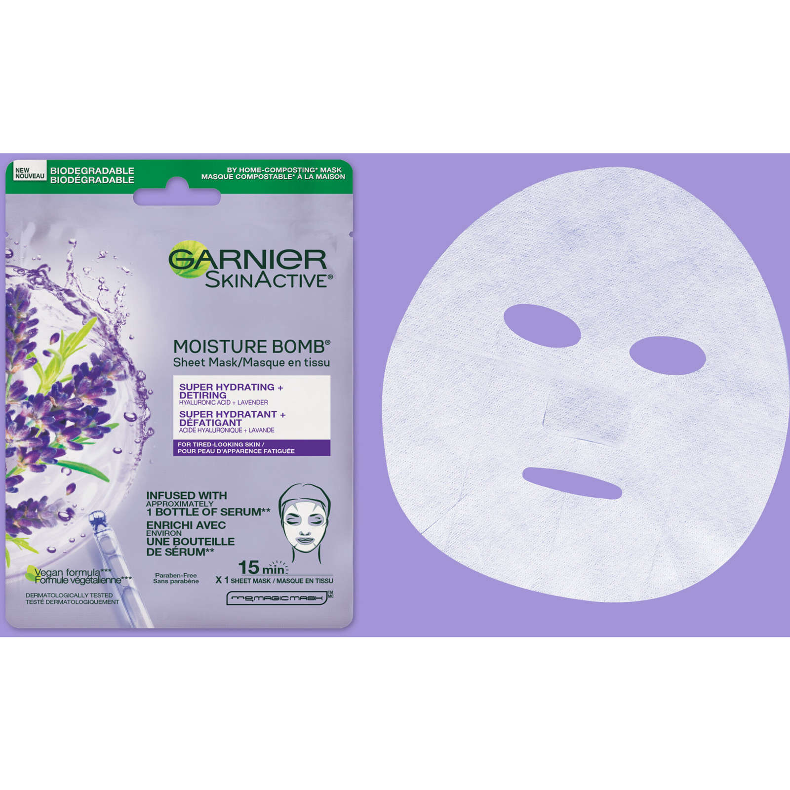 SkinActive Moisture Bomb Super Hydrating + Detiring Sheet Mask with Hyaluronic Acid + Lavender