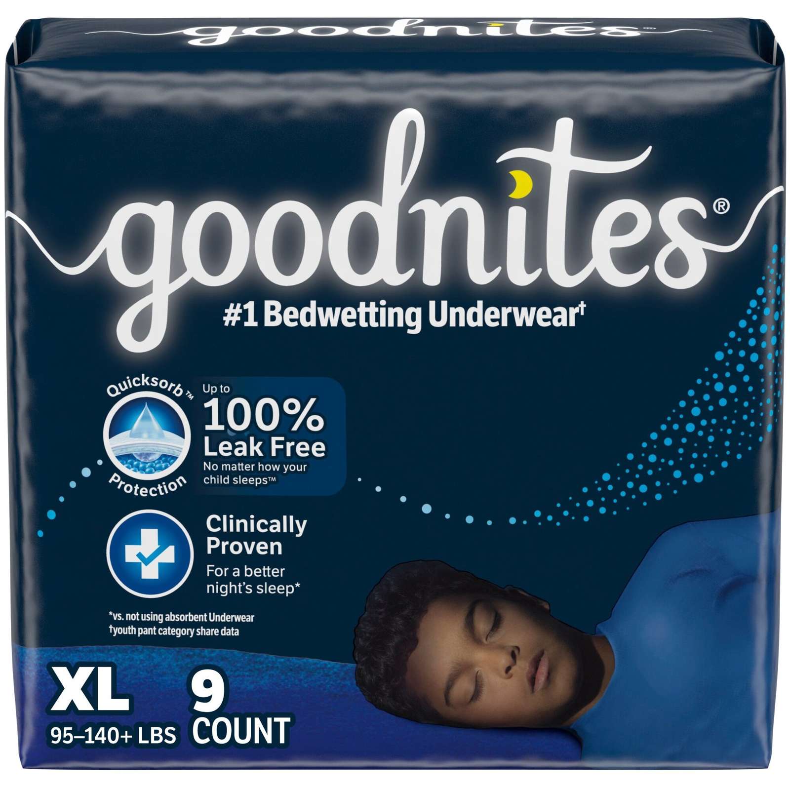 Goodnites Boys' Nighttime Bedwetting Underwear, Size Extra Large (95-140+ lbs), 9 Ct