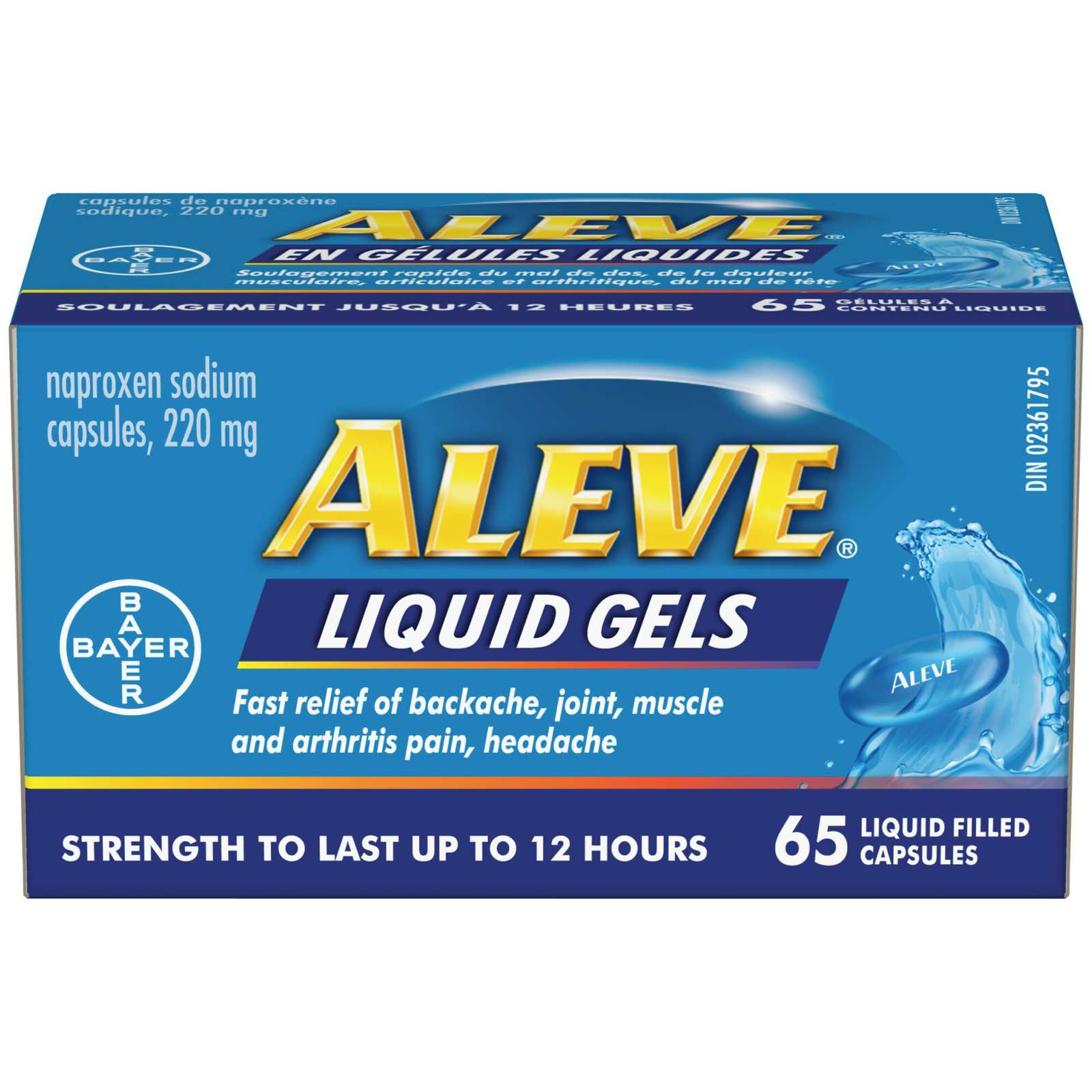 ALEVE Pain Relief Liquid Gels, Strength to Last Up to 12 Hours, Naproxen Sodium 220mg, 65 Liquid Gel Capsules