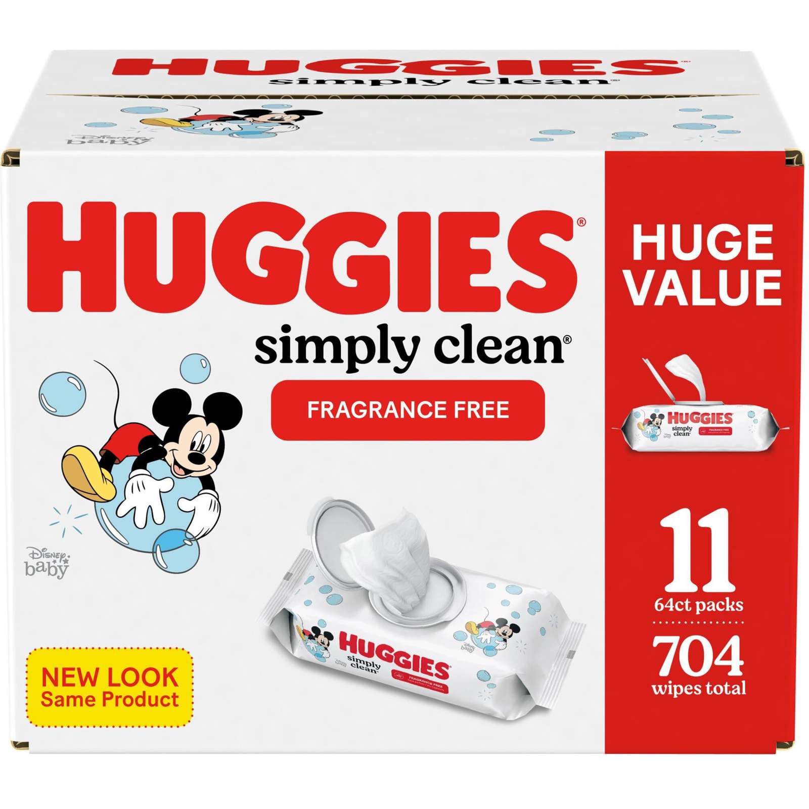 Huggies Simply Clean Unscented Baby Wipes, 11 Flip Lid Packs